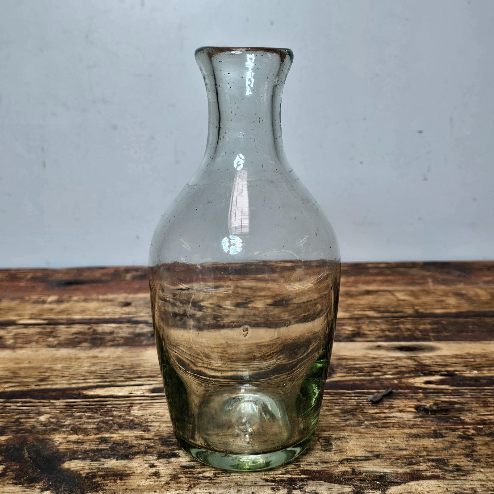 Rustic Hand-Blown Glass Bottle/Bud Vase 9"H