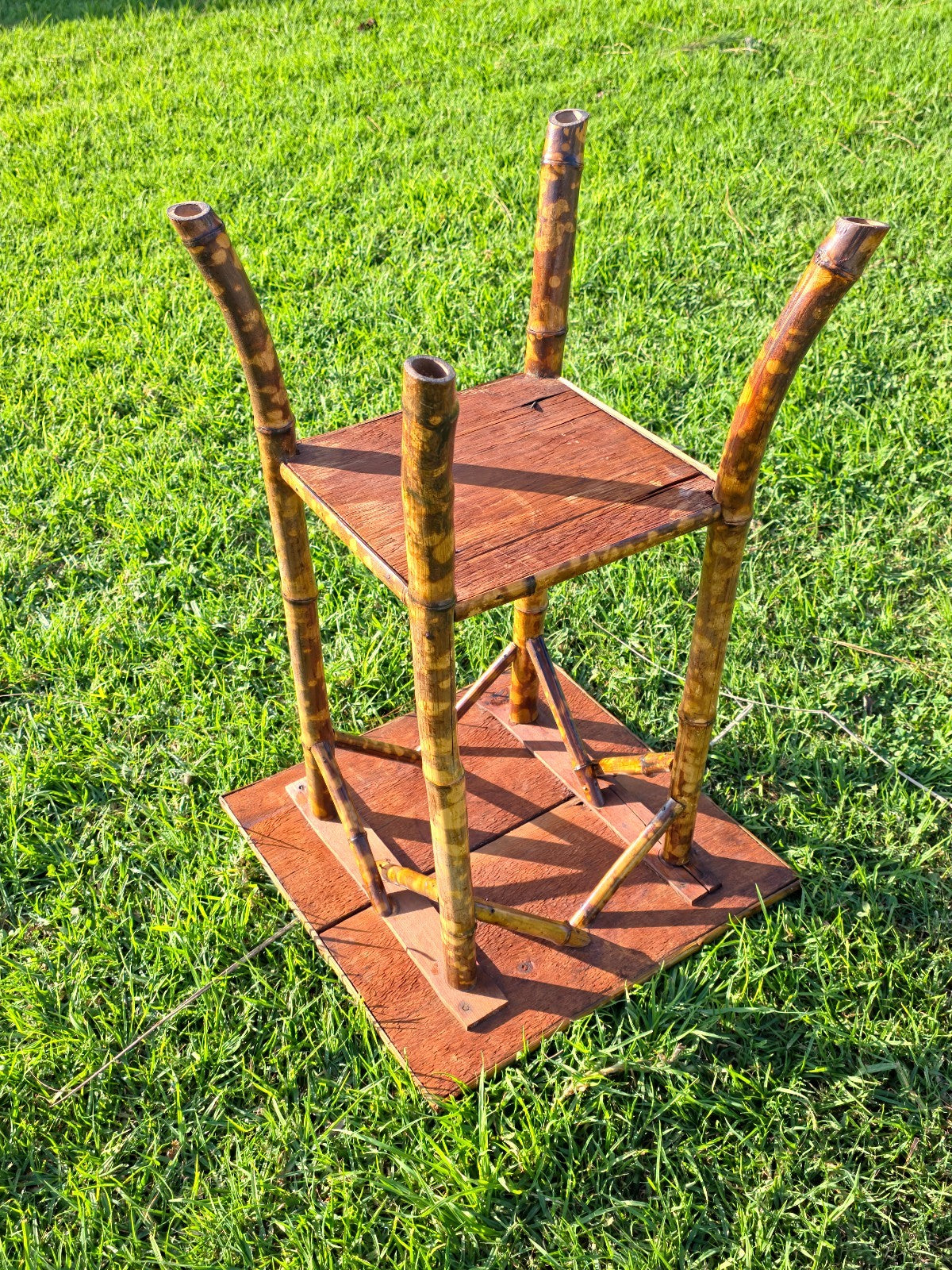 Rare Antique Chinoiserie Bamboo Table | Hand-Painted Lacquer Panels, c.1900