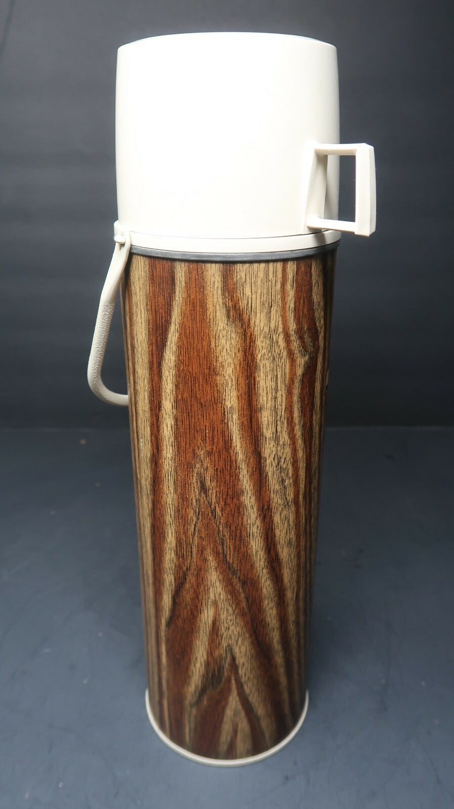1970's Vintage Wood Grain Insulated Bottle Tall Wide Mouth 13.5" Tall USA