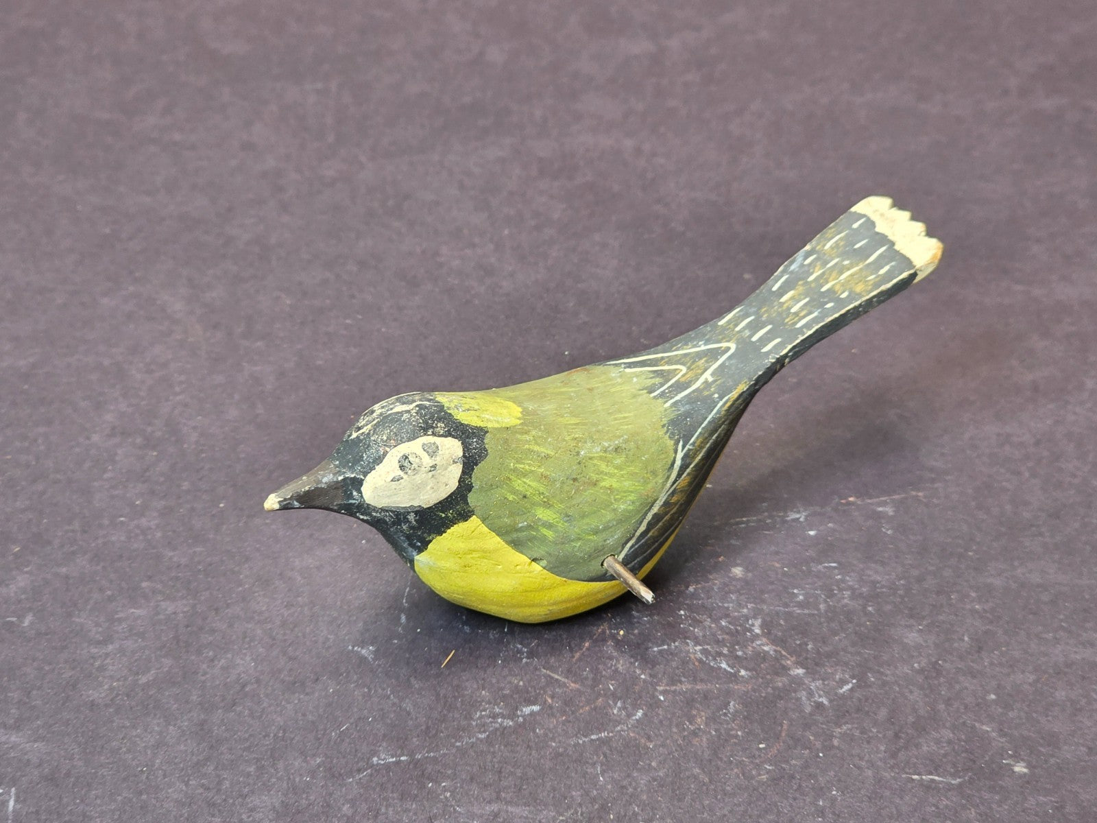 Svensk Slöjd Sweden Hand Carved Painted Wooden Bird — Green Yellow Folk Art Deco