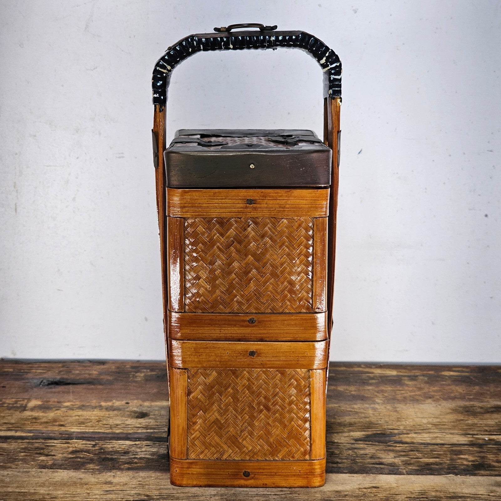 Antique Woven Bamboo Tiered Chinese Wedding Basket