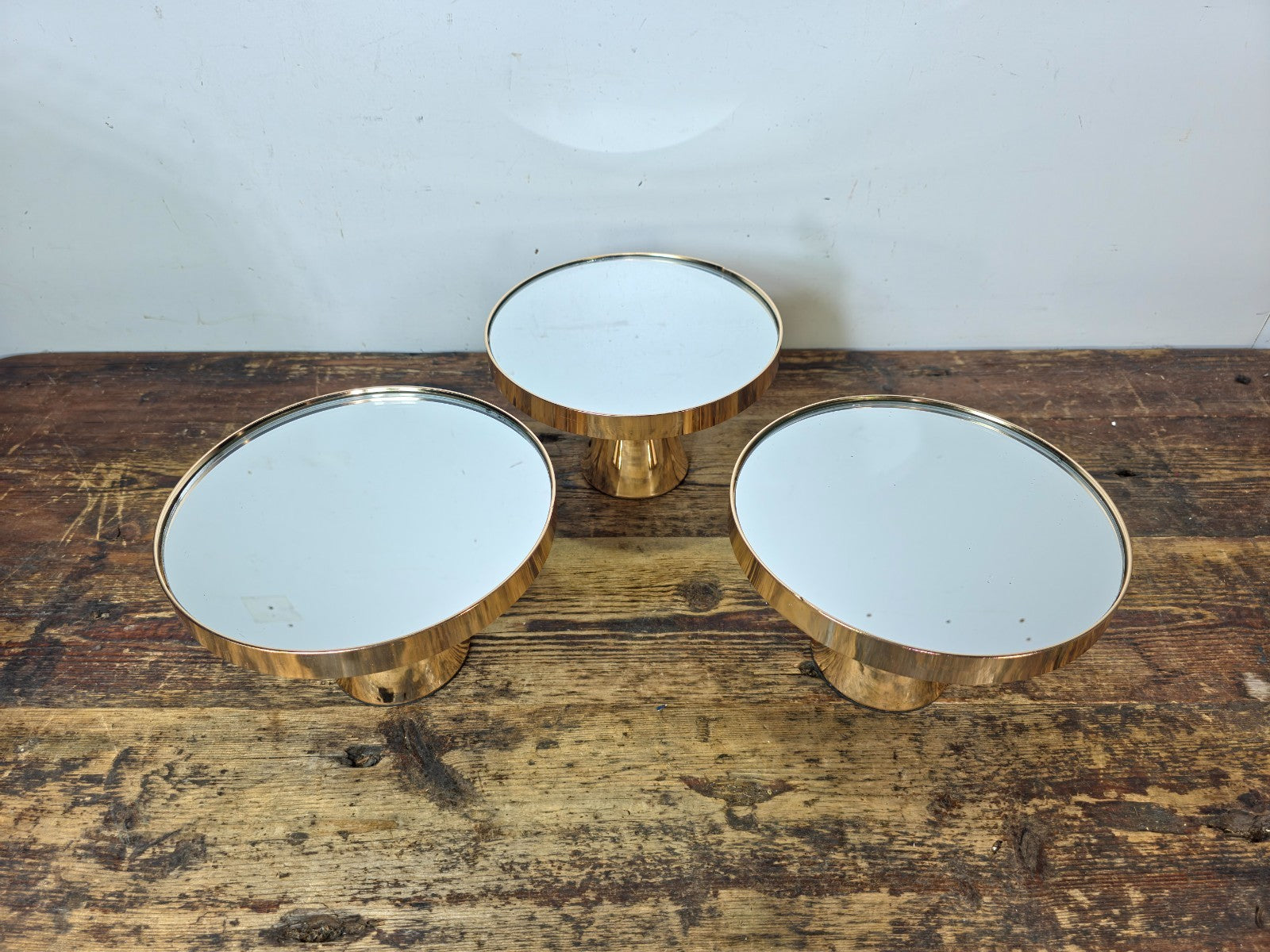 Set of 3 Gold Mirror Display Stands Pedestal Risers 8” Modern Decor 8"Dia x 5"H