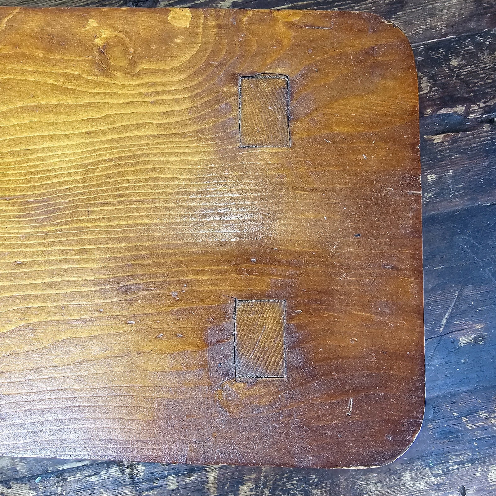 Vintage Arts and Crafts Style Handmade Vernacular Boarded Stool Signed 1970s