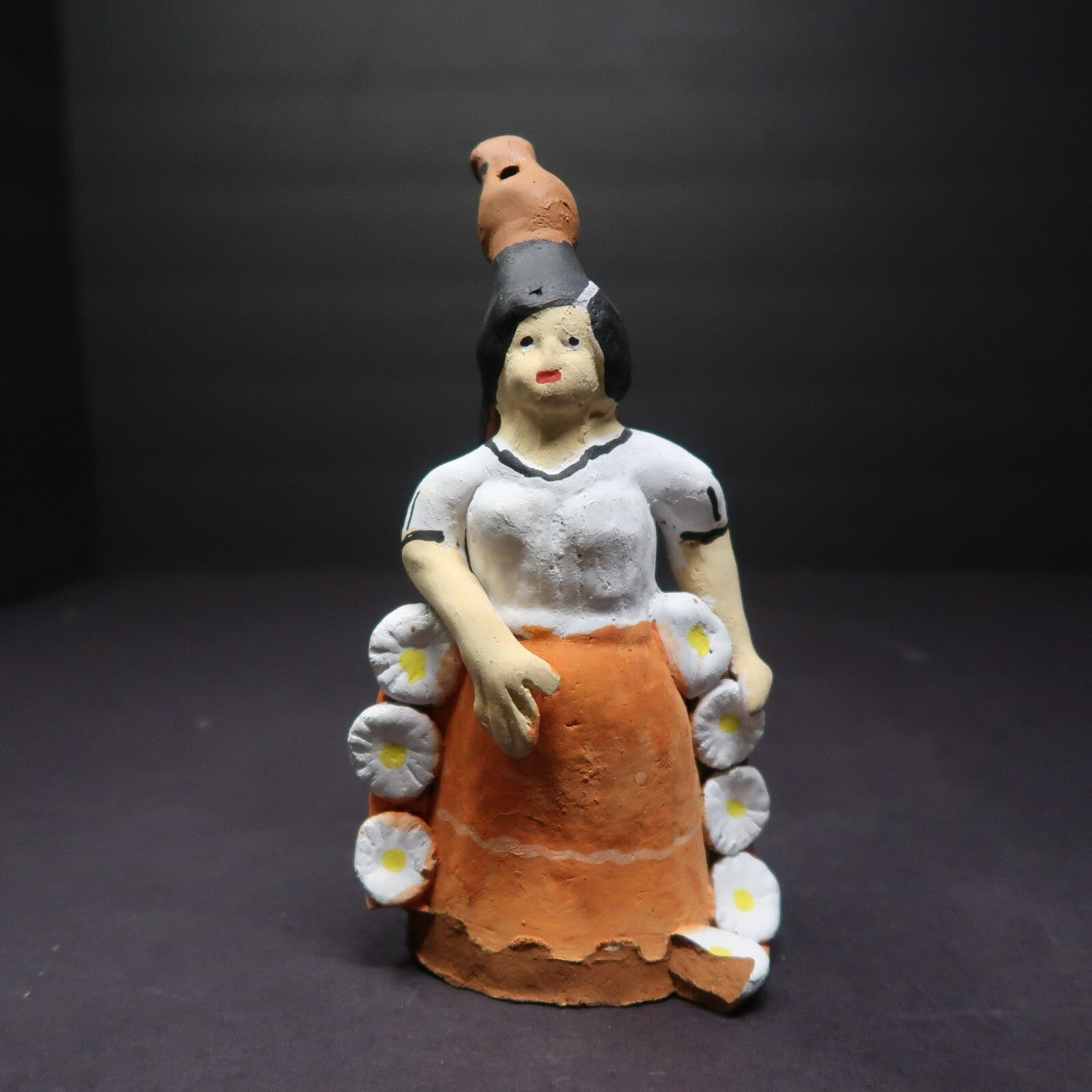 Vintage Hand Crafted Clay Pottery Flute Whistle Doll H 6.5"