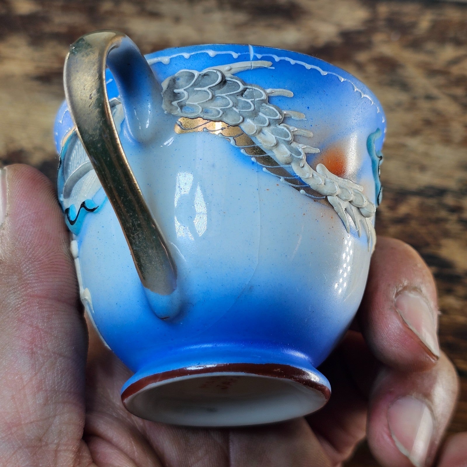 Vintage Japanese Dragonware Demitasse Cup with Flaws