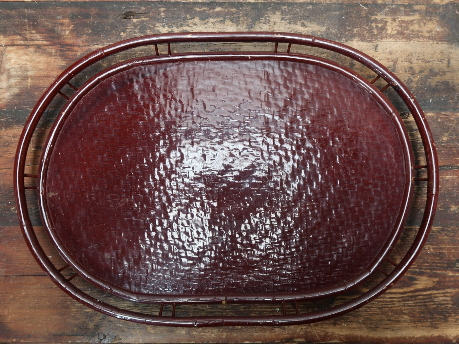 Vintage Lacquered Rattan Bamboo Tray 19" x 13"