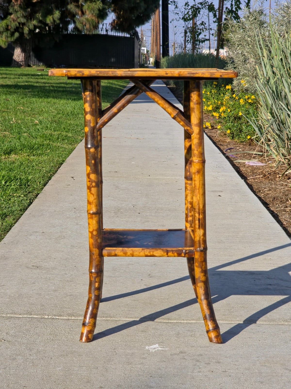 Rare Antique Chinoiserie Bamboo Table | Hand-Painted Lacquer Panels, c.1900