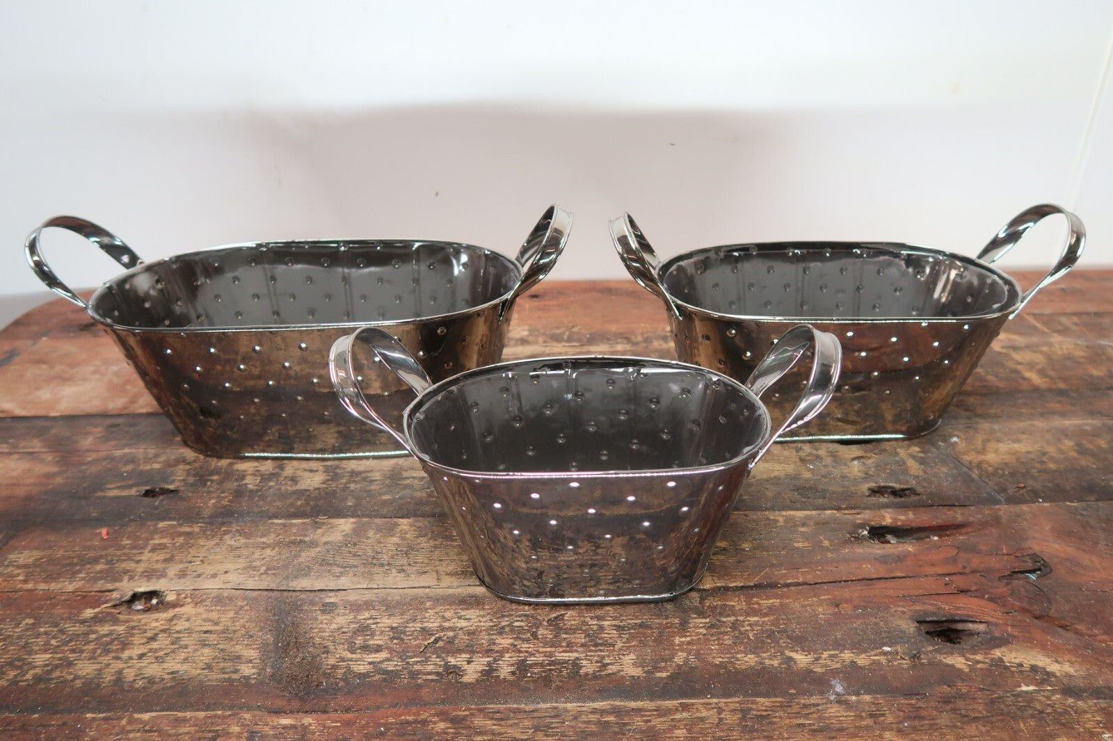 Metal Oval Planters Set of 3 Nested Smoke Metalic Planter With Handles