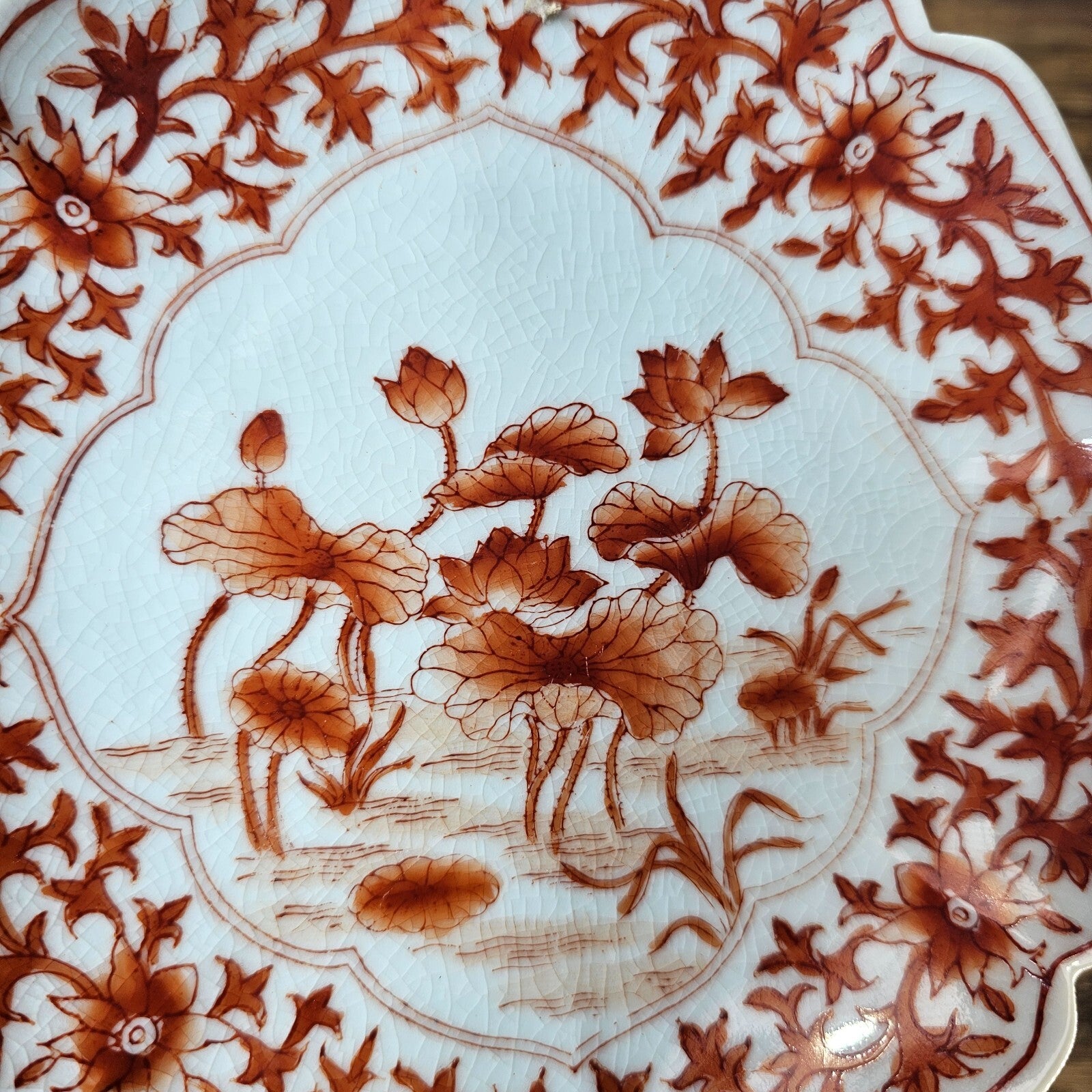 Vintage Lotus Plate & Ashtray | Hand-Painted in Hong Kong on Japanese Earthenwar