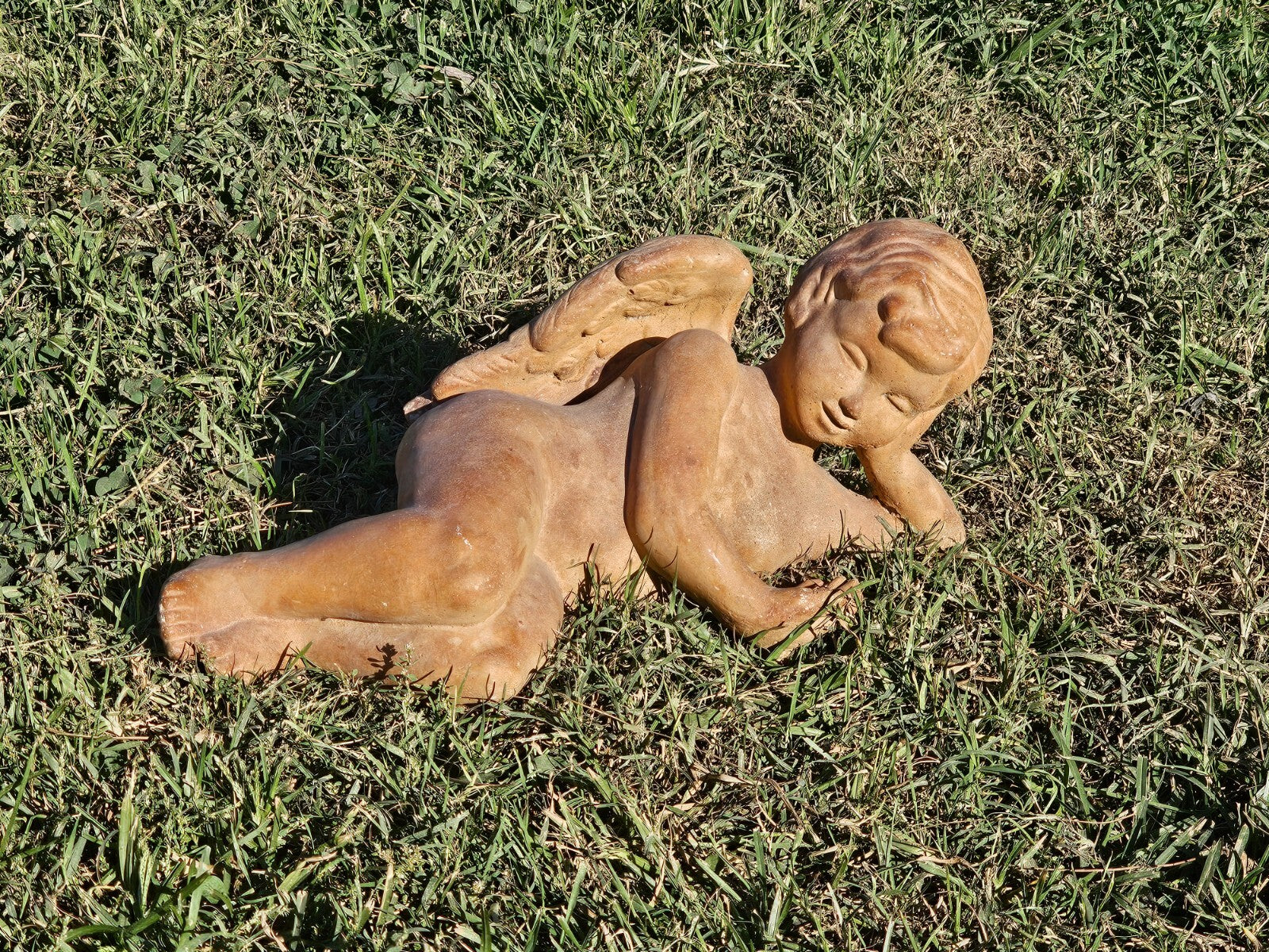 Cement Cherub Angel Garden Statue Weathered 17"L x 7.5"D x 7.5"H