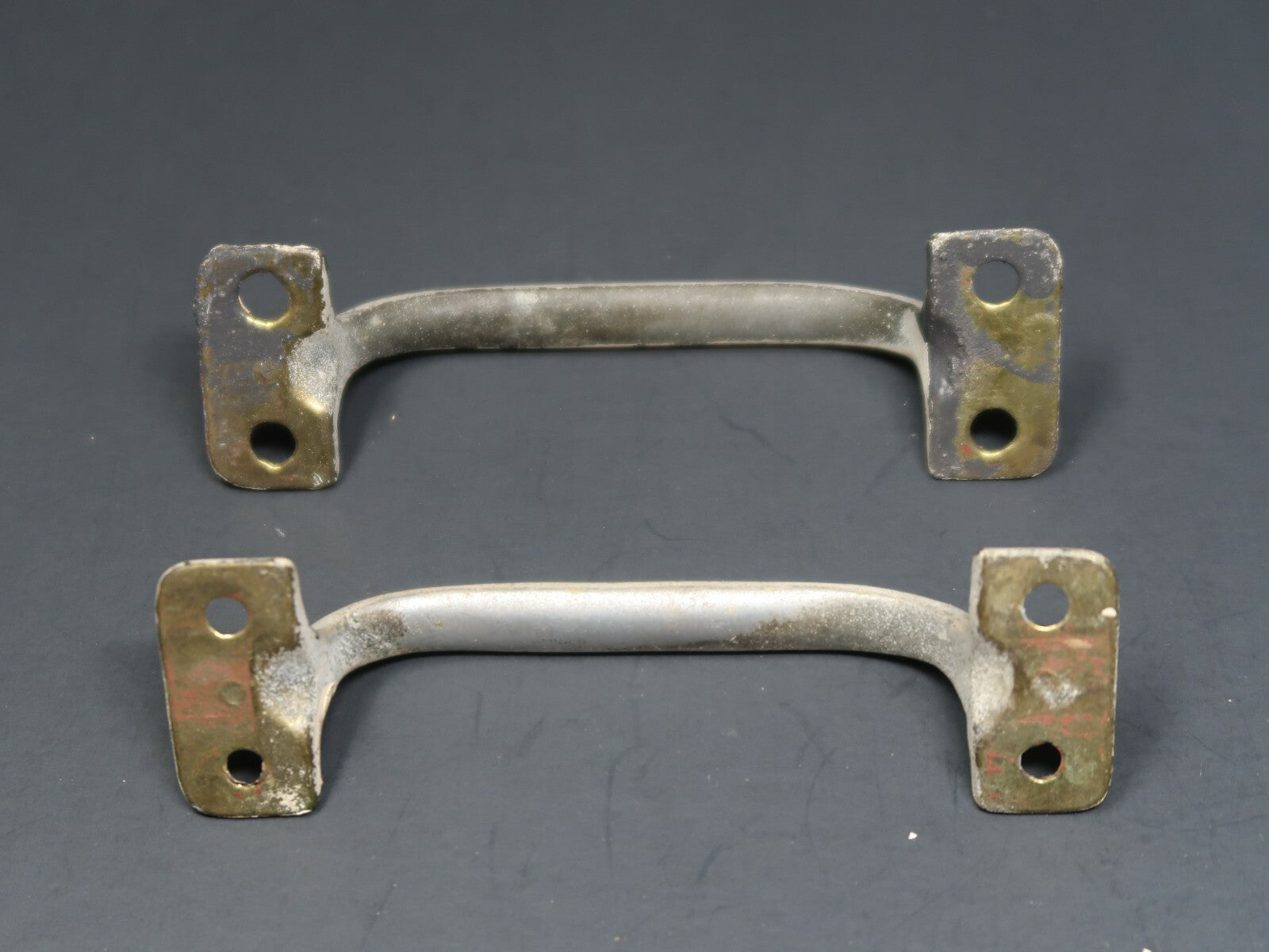Set of 2 Vintage Brass Plated aluminum Cabinet Drawer Pulls Shabby Chic White