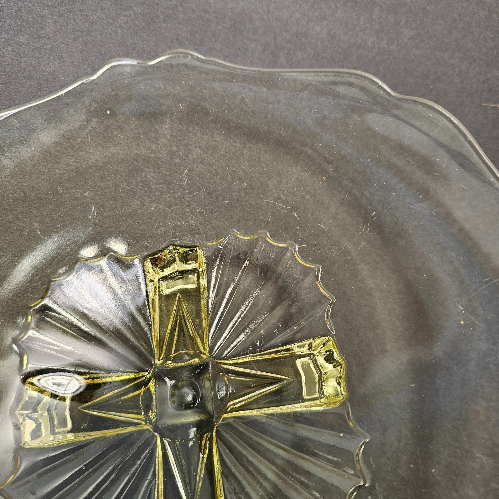 Vintage Lancaster Glass "Cable" Pattern Footed Bowl in Yellow
