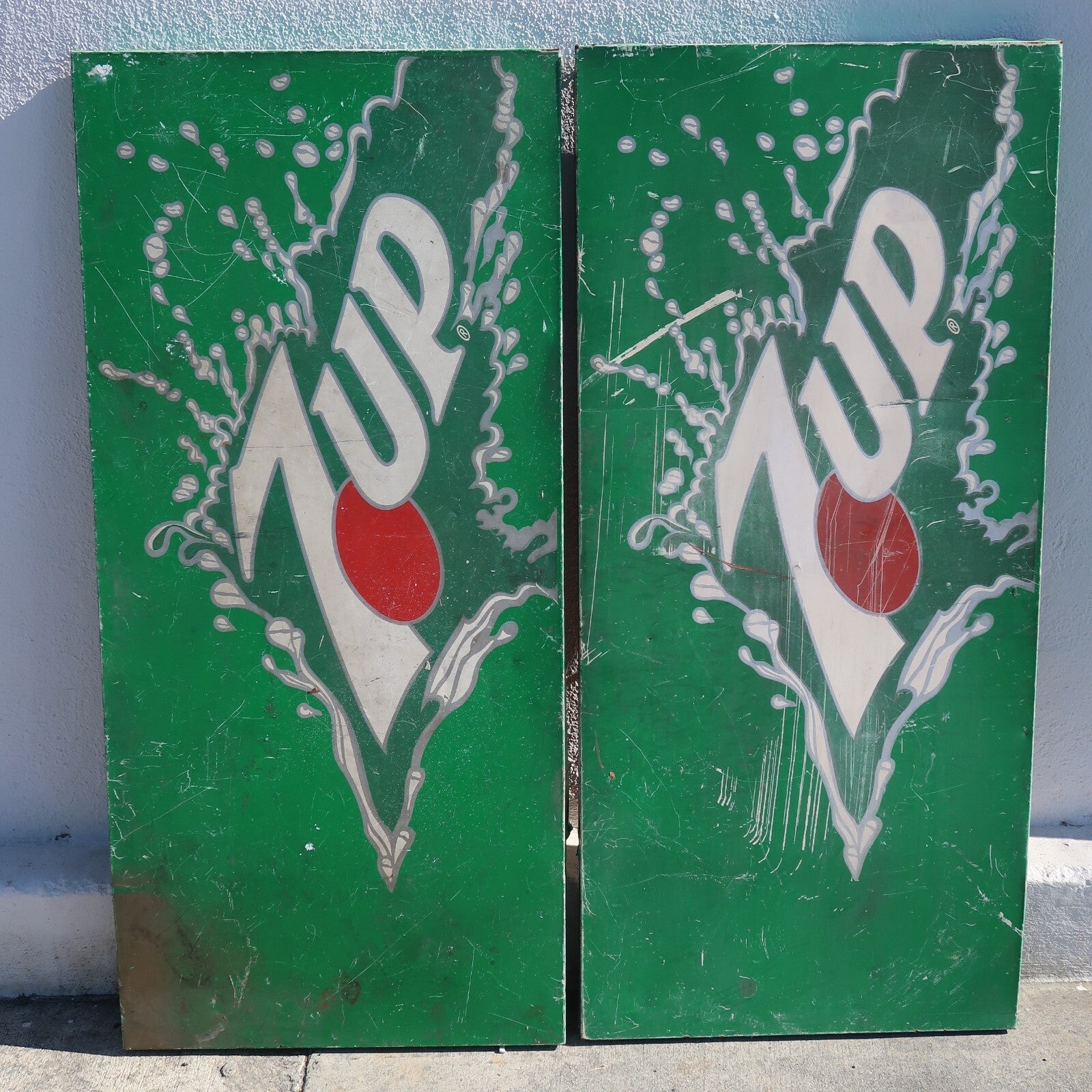 Set of 2 Large Vintage 7 Up Soda Ads Steel 52" x 24" x 1.75" (each)