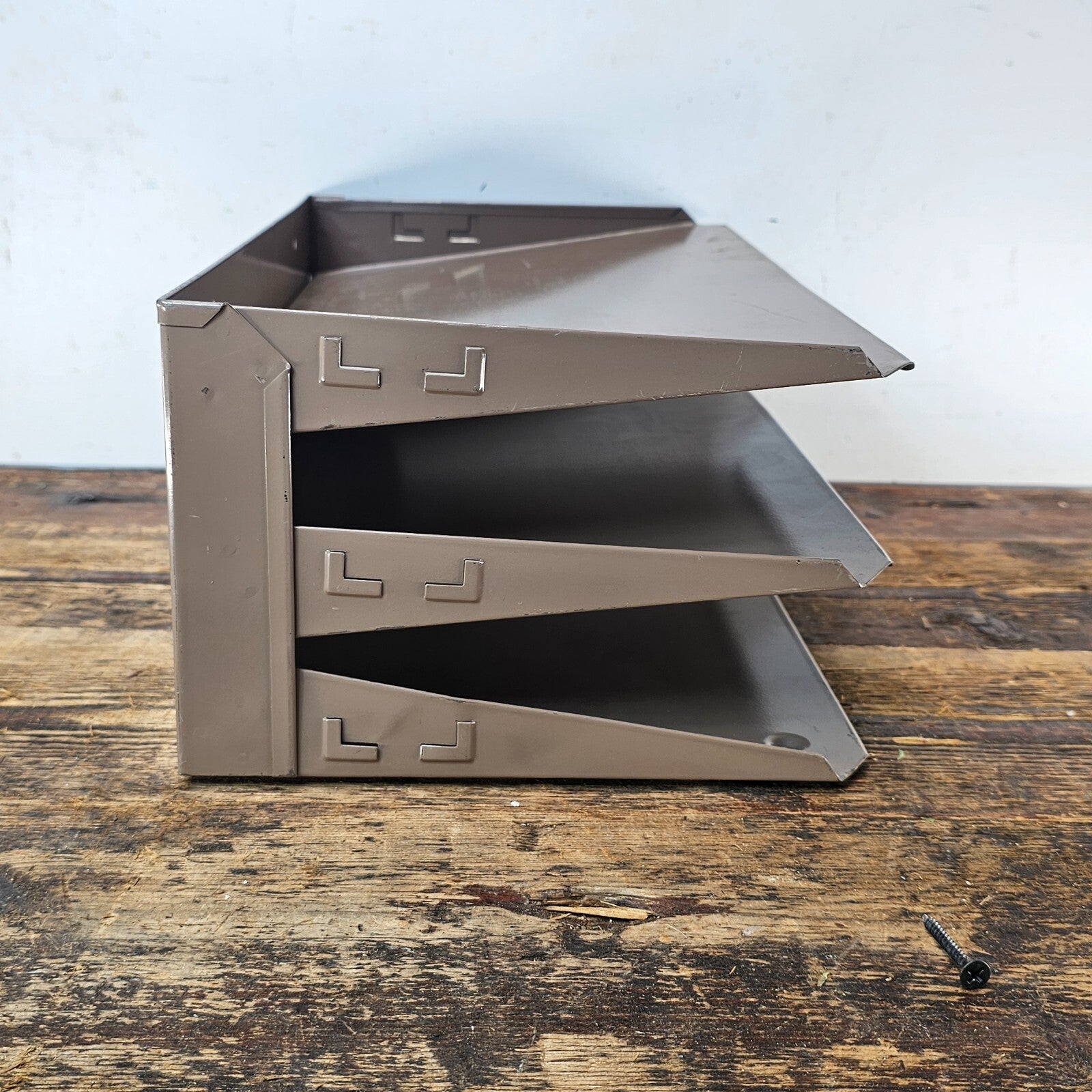 Vintage LIT-NING 3-Tier Wall-Mounted / Desktop Steel File Organizer