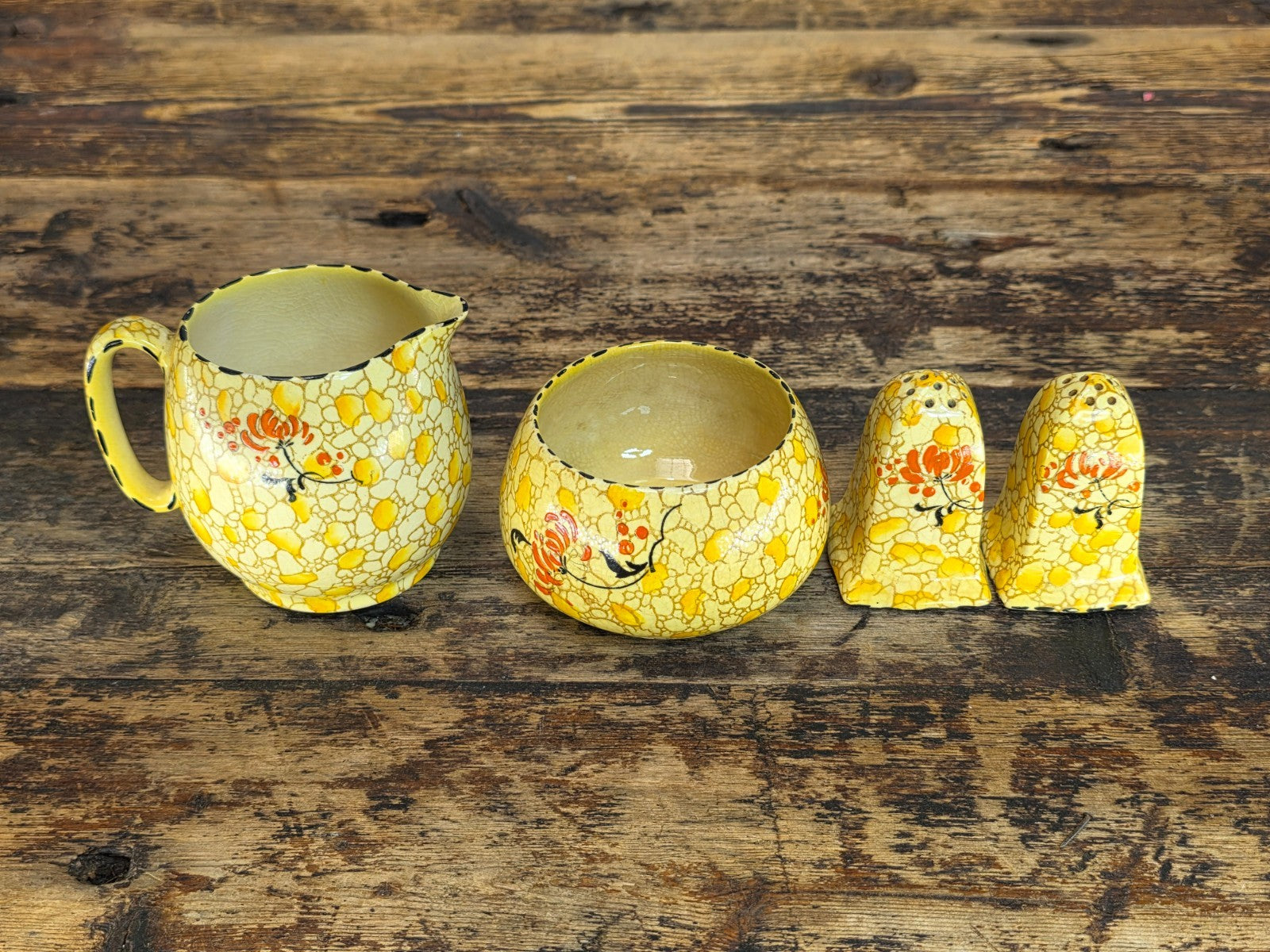 Royal Winton Grimwades Chintz Pebbles Sugar, Creamer & Salt Pepper 4 Pc Set