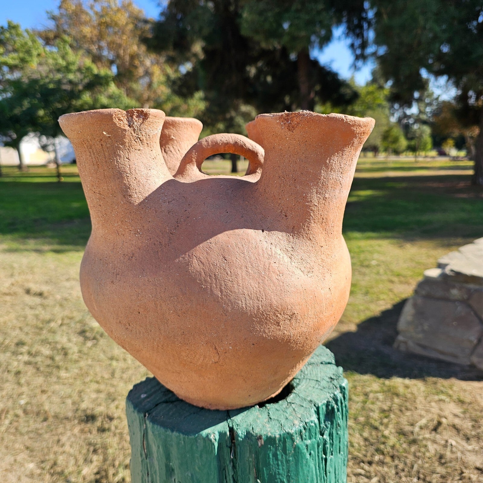Rustic 4 Mouth Mexican Vessel Terracotta Natural Clay Native Mexican Folk Art