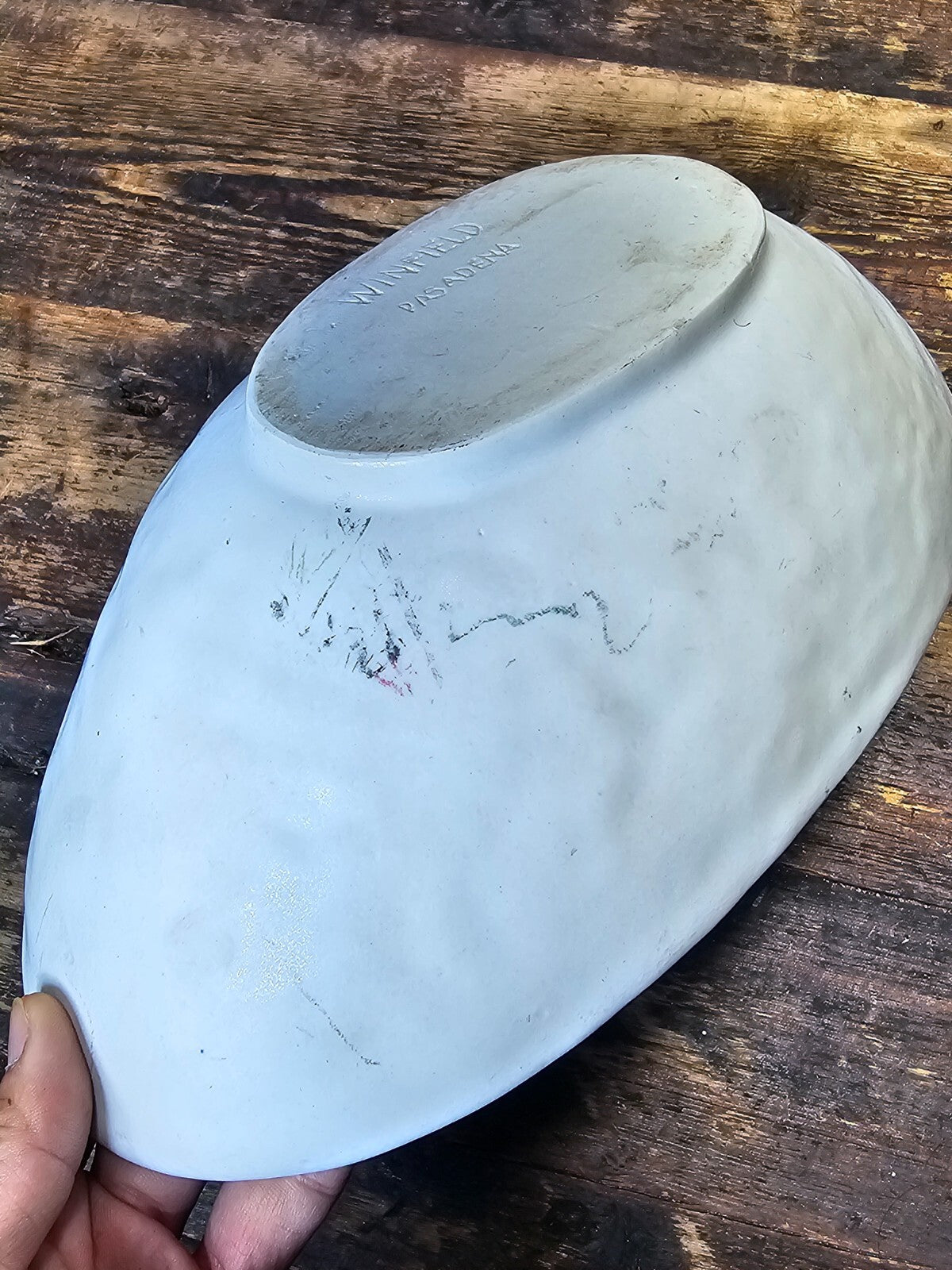 Winfield Pasadena Pottery Oblong Bowl / Planter Turquoise & White