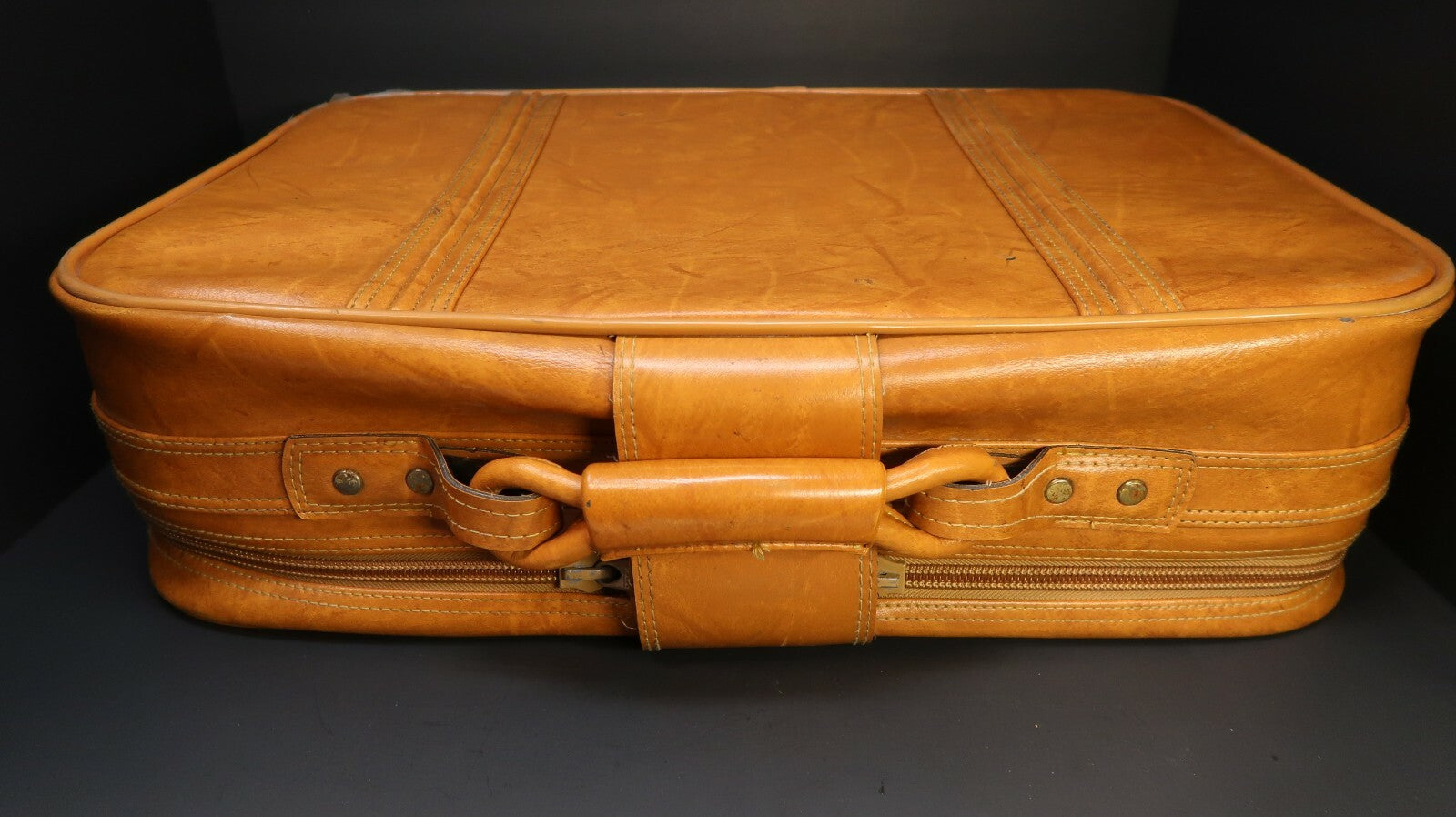 Vintage Faux Leather Luggage Travel Bag Khaki 22" x 14" x 6.5"