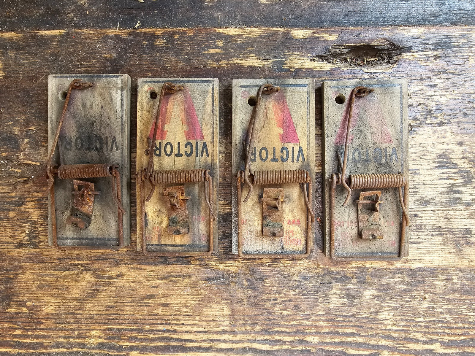 Set of 4 Vintage Victor Wooden Mouse Traps