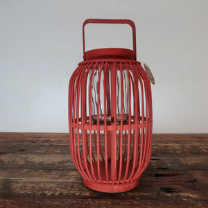 Red Bamboo Candle Lantern With Handle 7.5" x 7.5" x H 11.5"