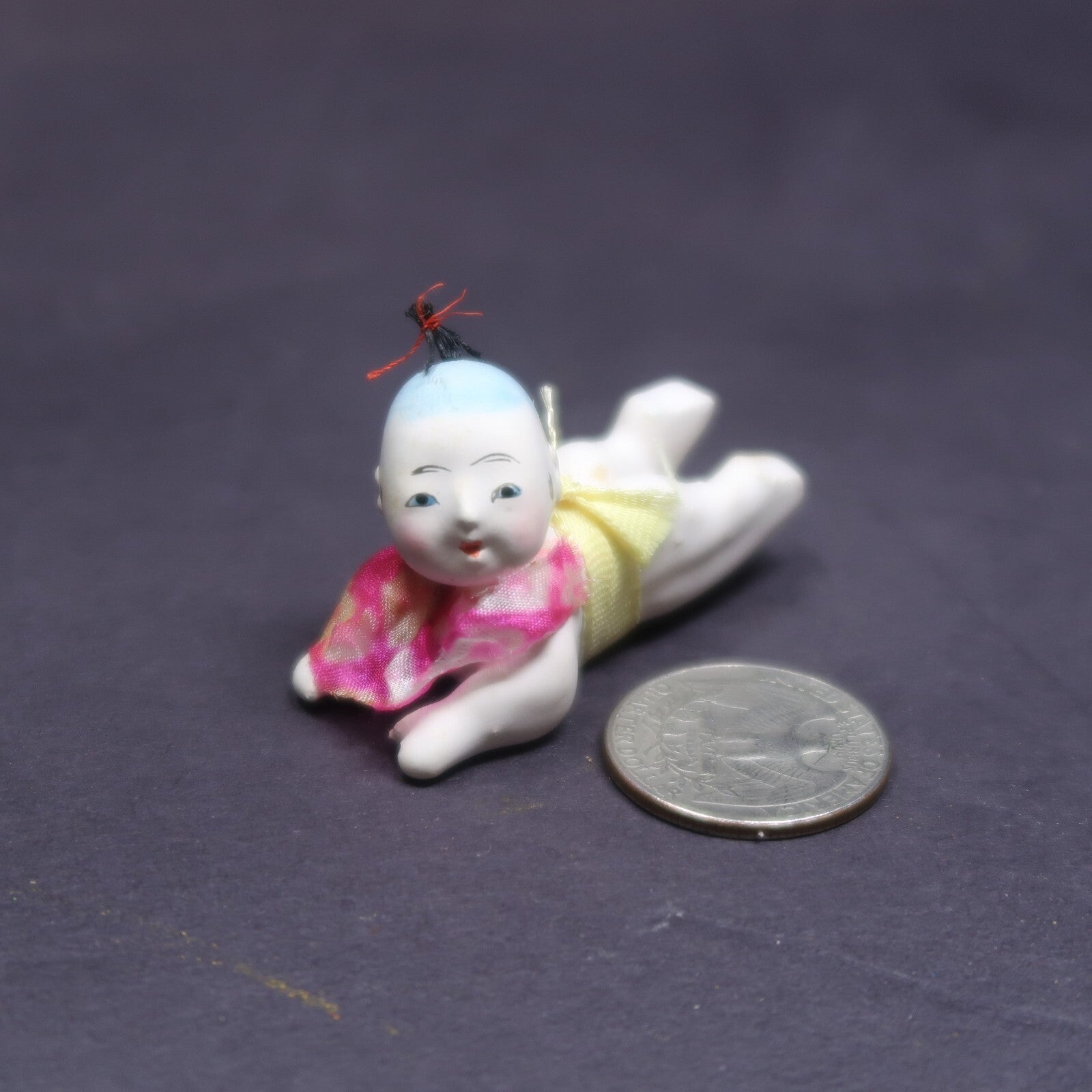 Antique 2" Long Miniature Crawling Baby Doll Japanese Porcelain Doll 1920s
