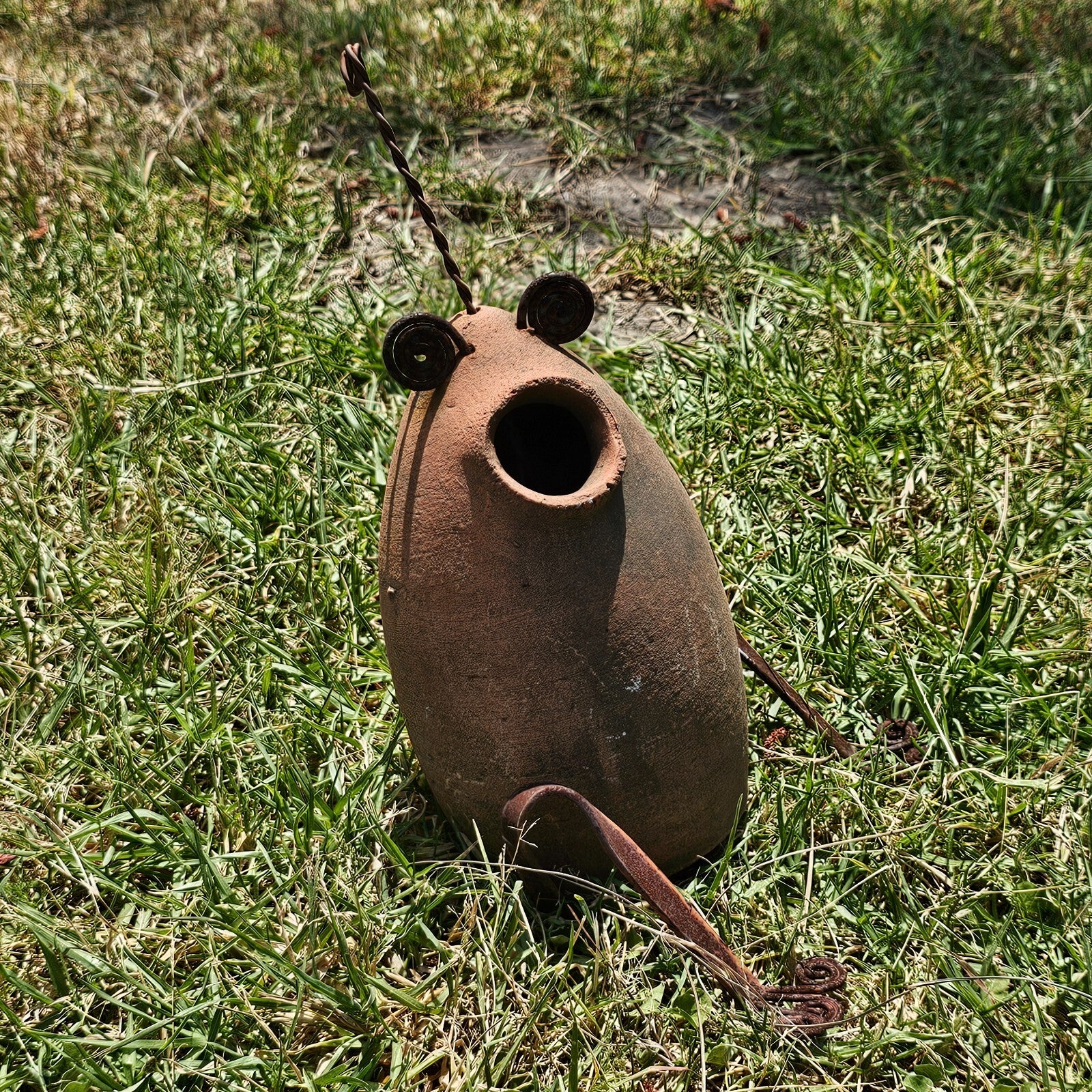 Hanging Clay Birdhouse Rustic Frog Design