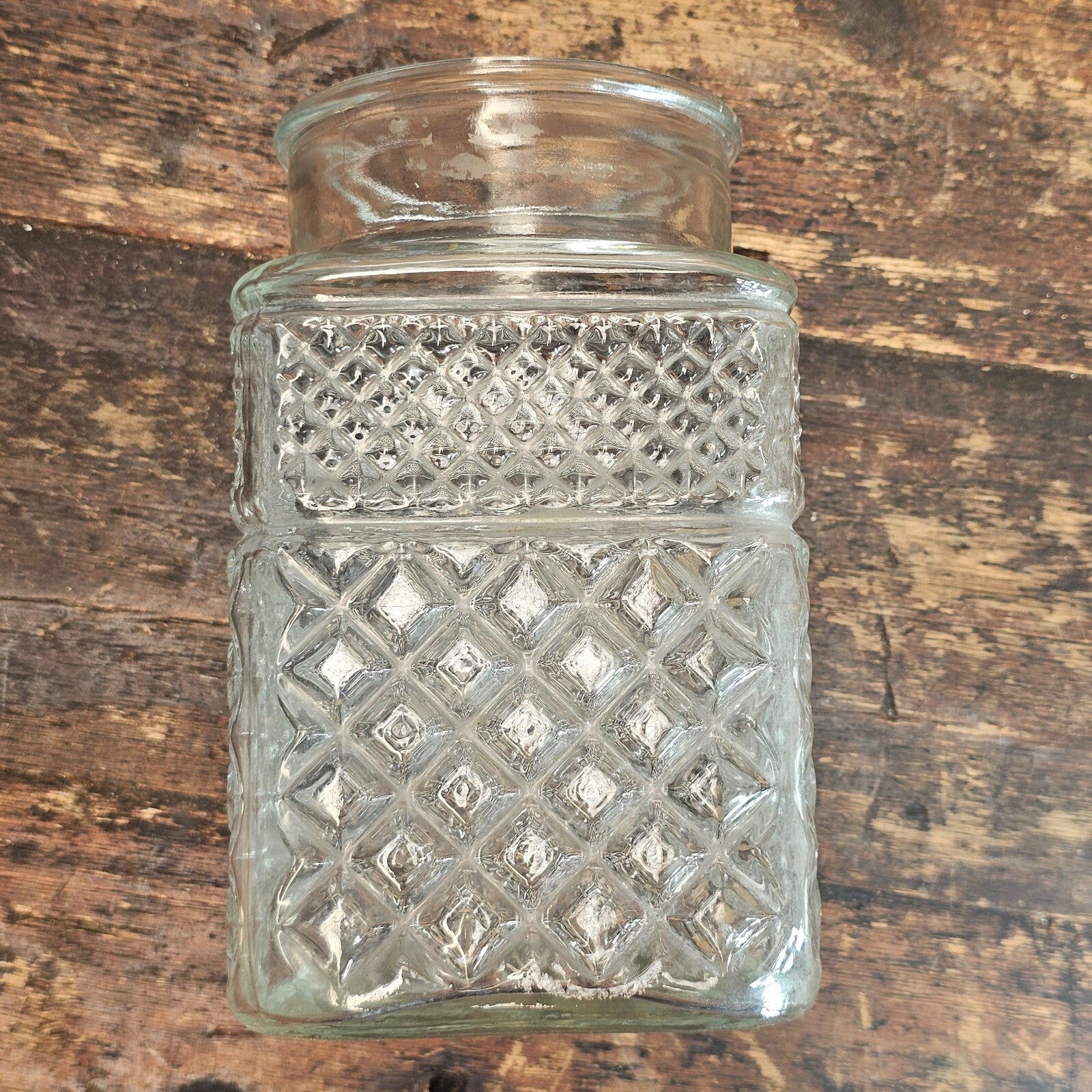 The Anchor Hocking Wexford Diamond Cut Glass Canister 4.5" x 4.5" x 9.25"H