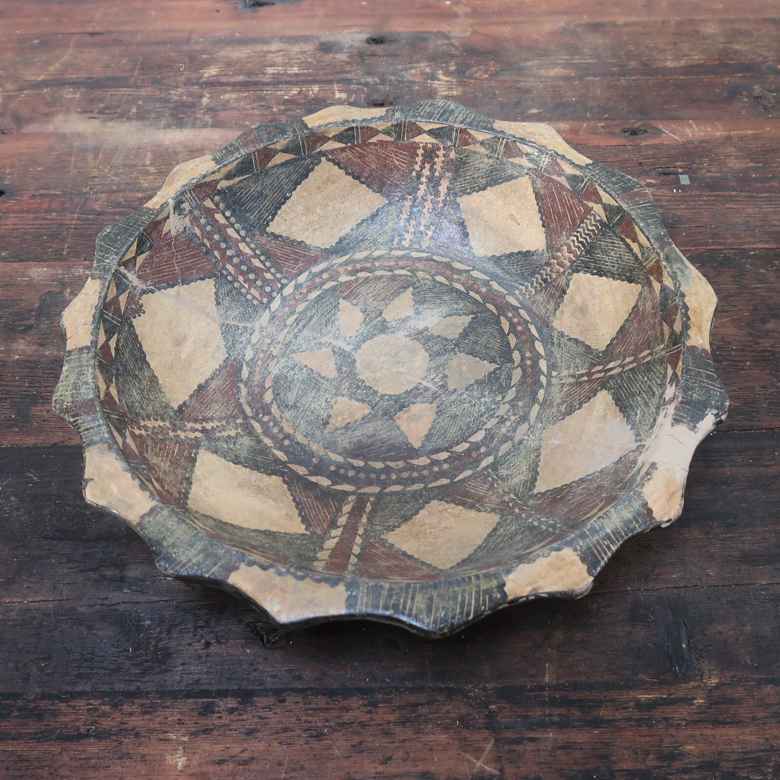 Algeria Dish Amazigh Kabylie Berber Terracotta Zig Zag Edge Platter 14" x 2.5" H