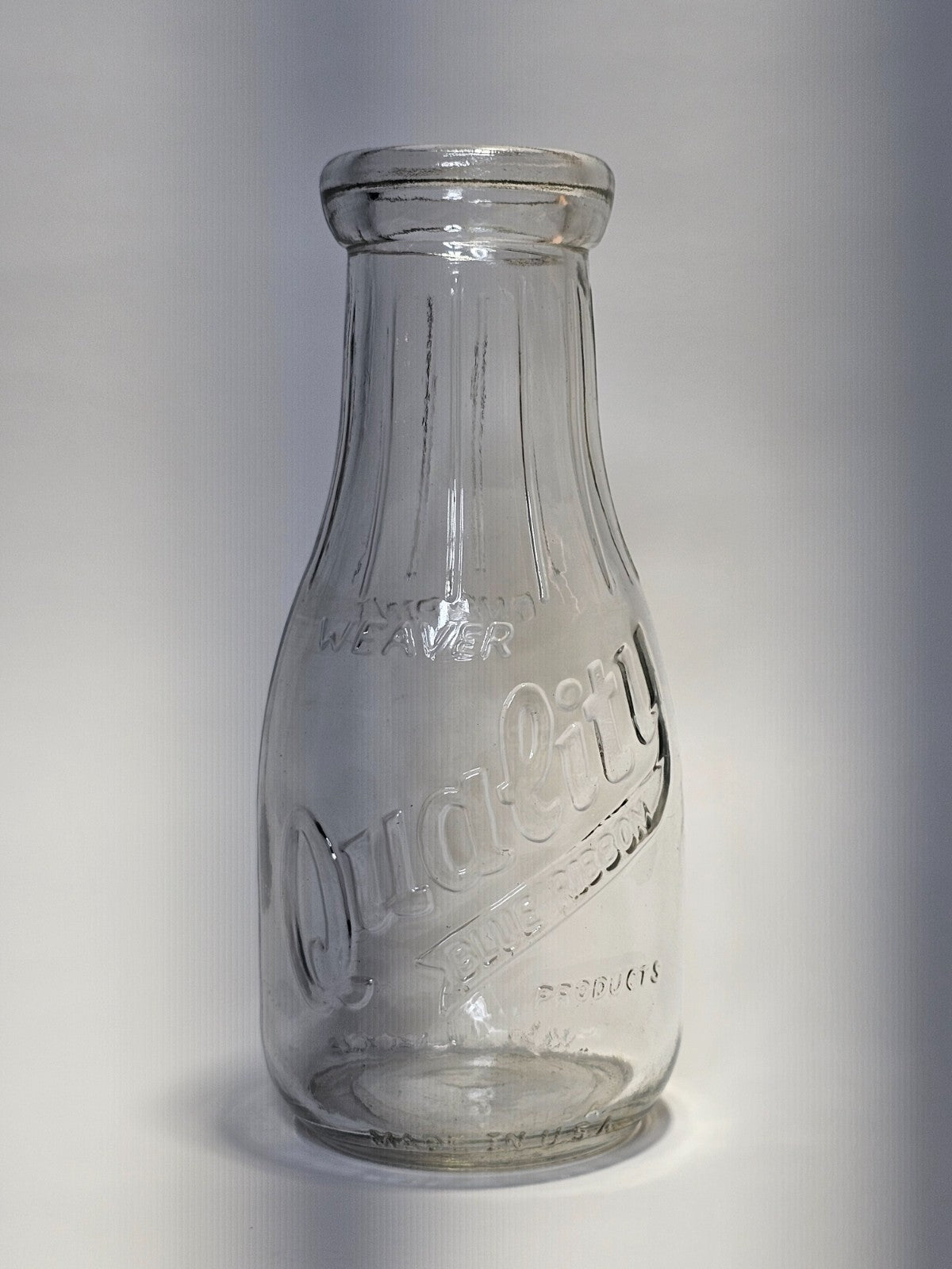 Weaver Quality Blue Ribbon Products Pint Glass Milk Bottle Made In USA 7.25"H