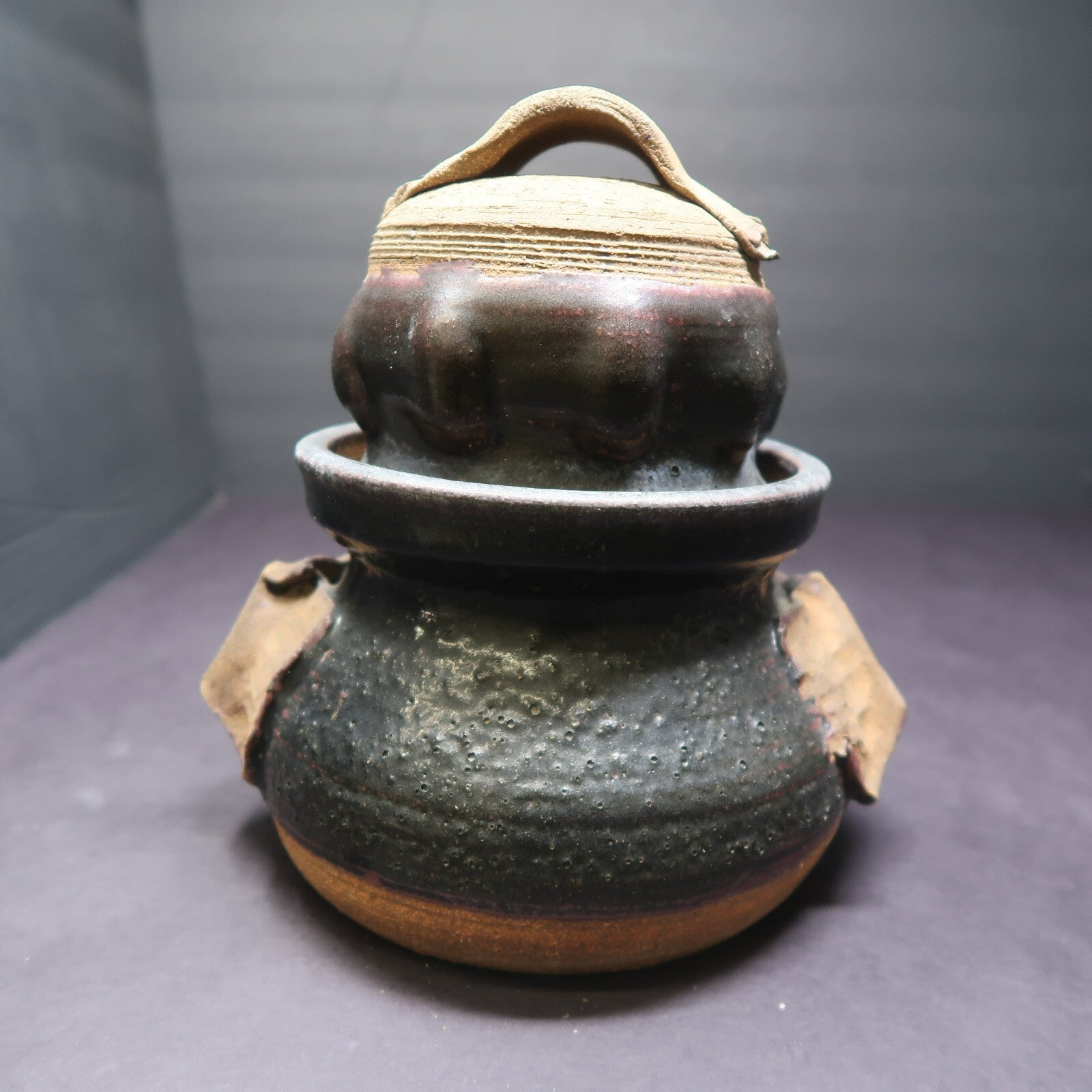 Handcrafted Black Clay Pot Signed By Artist