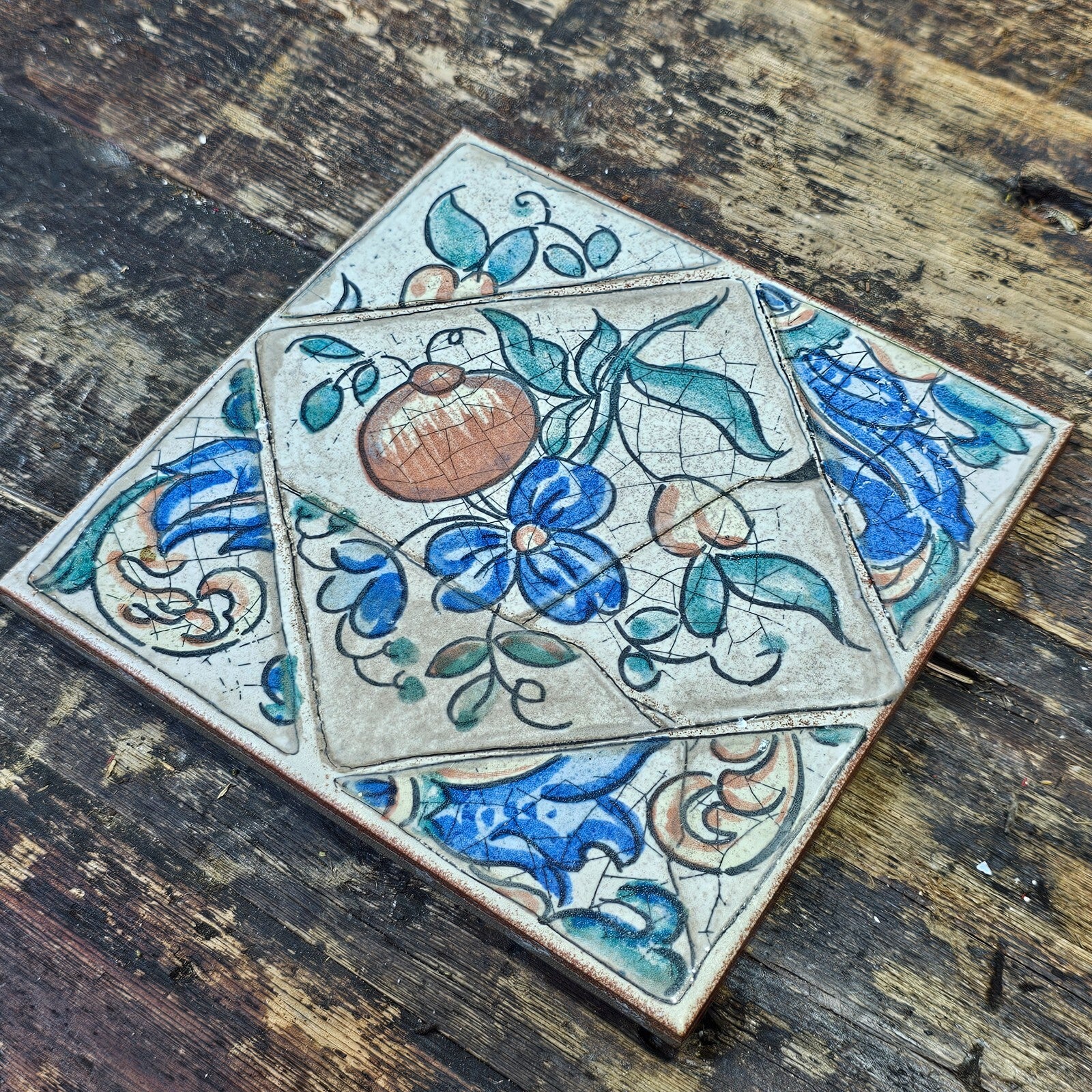 VENIS Made In Spain Gres De Elite Tile Trivet Antique Flower 6 x 6"