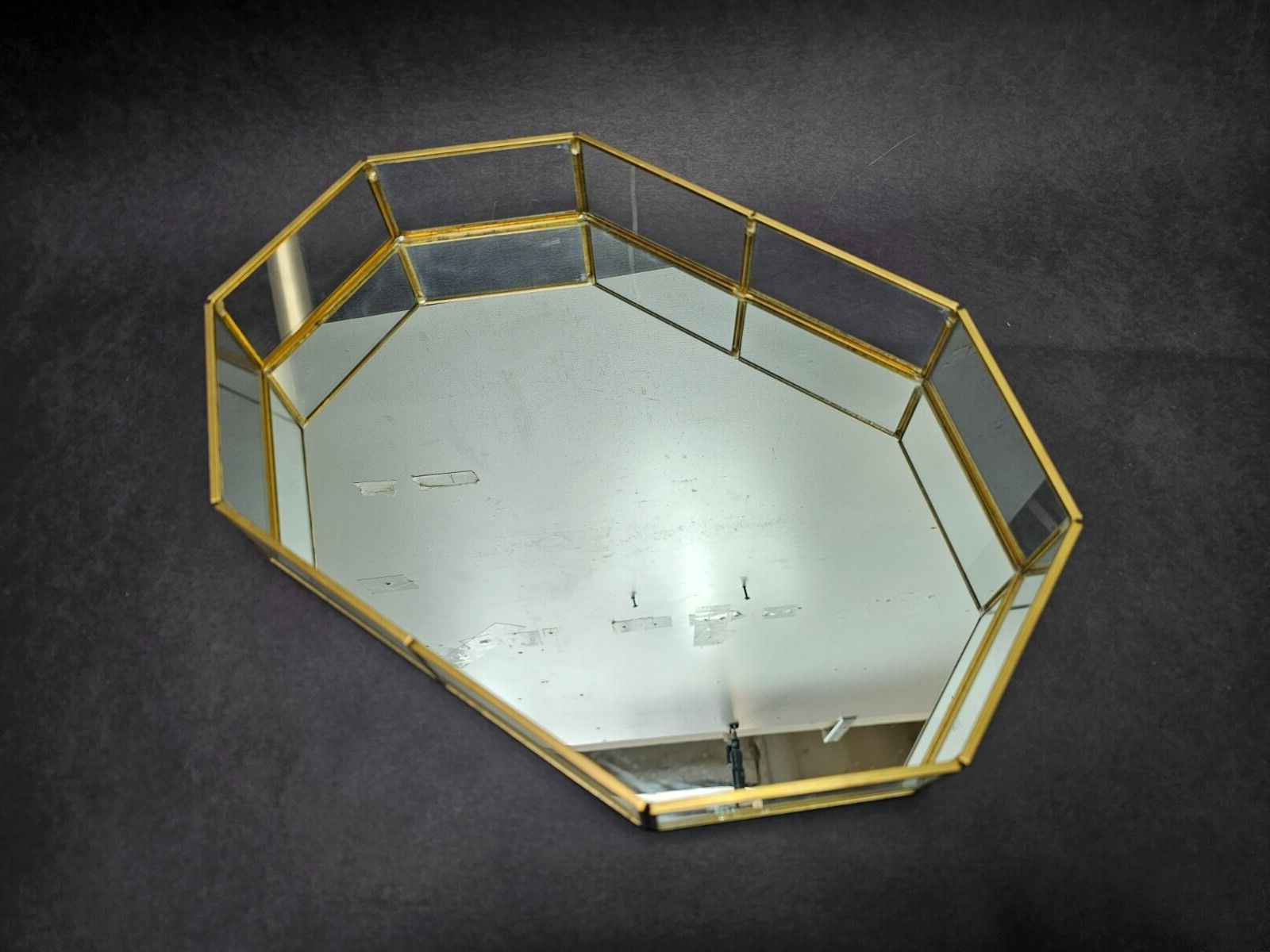 Decorative Brass Glass Jewelry Tray 12.5" L x 8.5" W x 2" H
