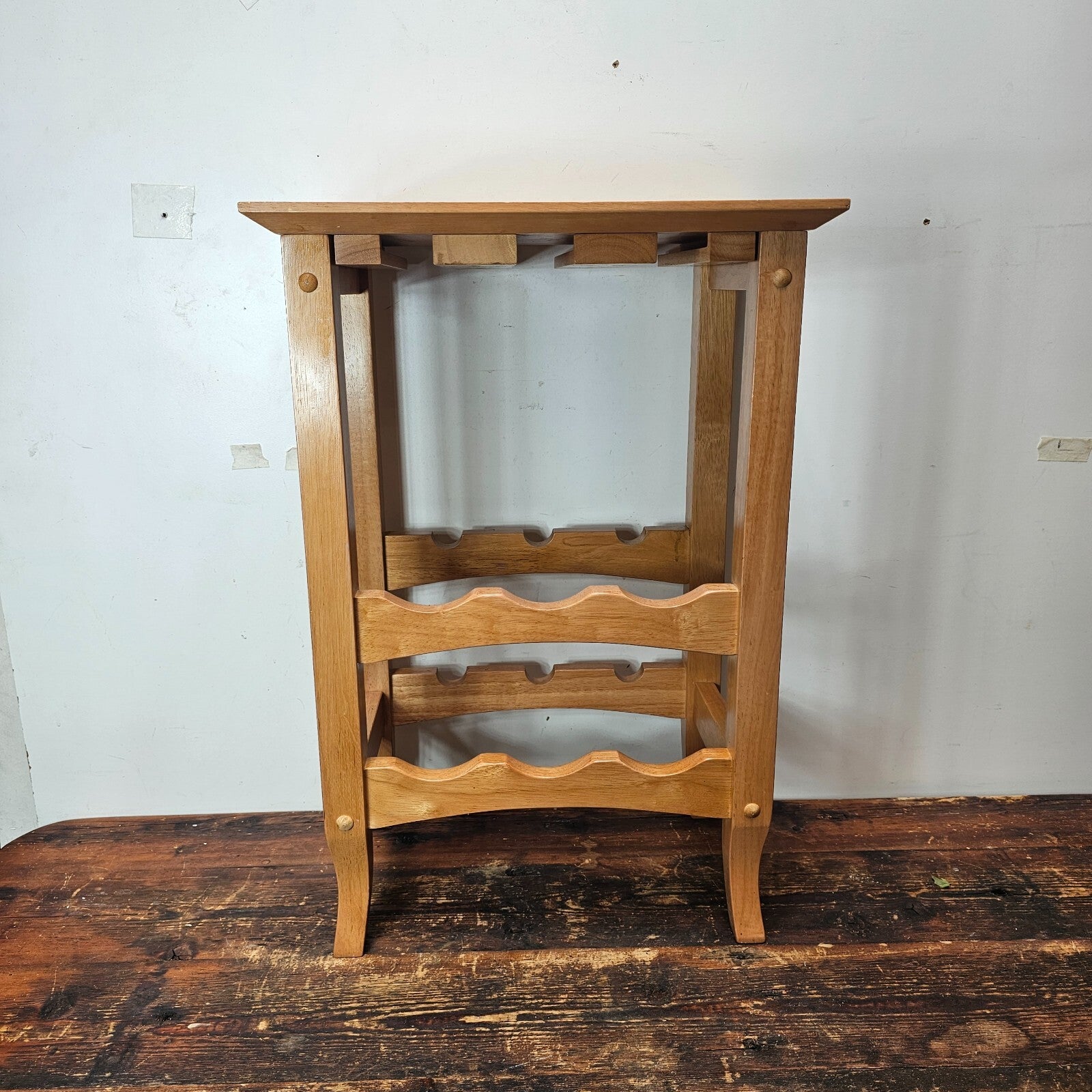 Wood Wine Rack Stand with Glass Holder 16.5" L x 11" W x 24" H