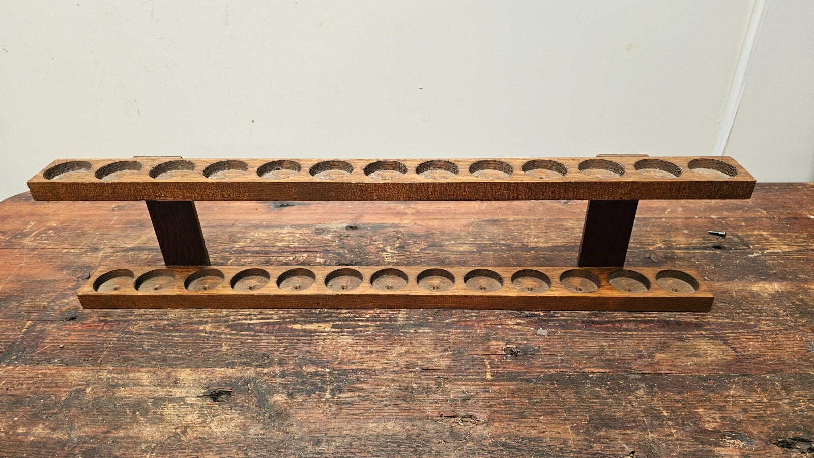 Vintage Wood Shot Glass Wall Display Holder Holds 26 Glasses (B)