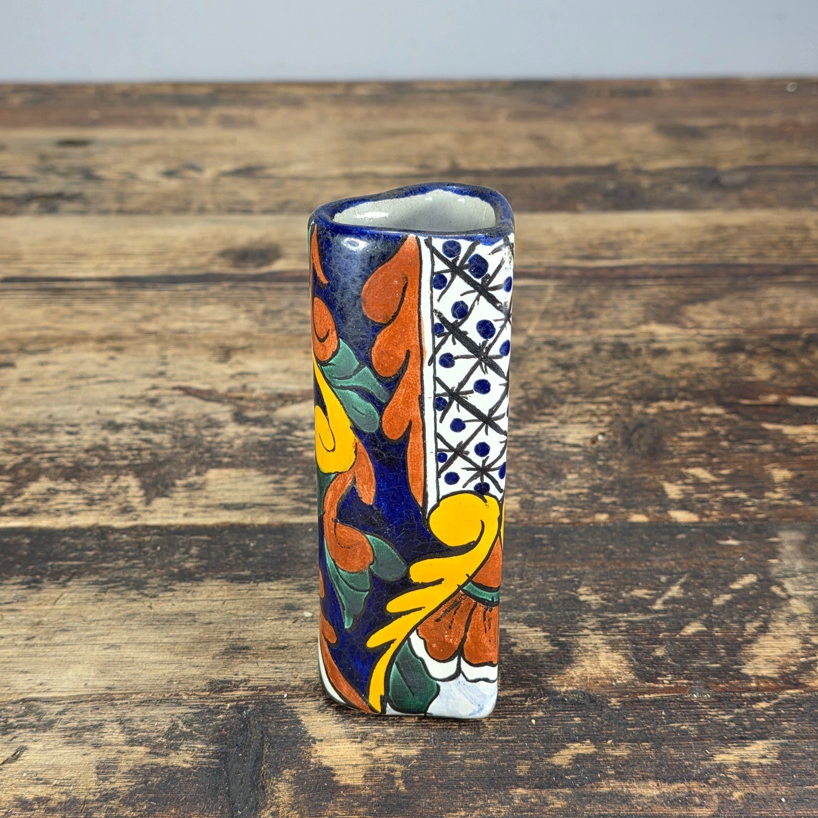 Vintage Talavera Mexico Heart Vase – Hand Painted Folk Art Ceramic 5.5"H