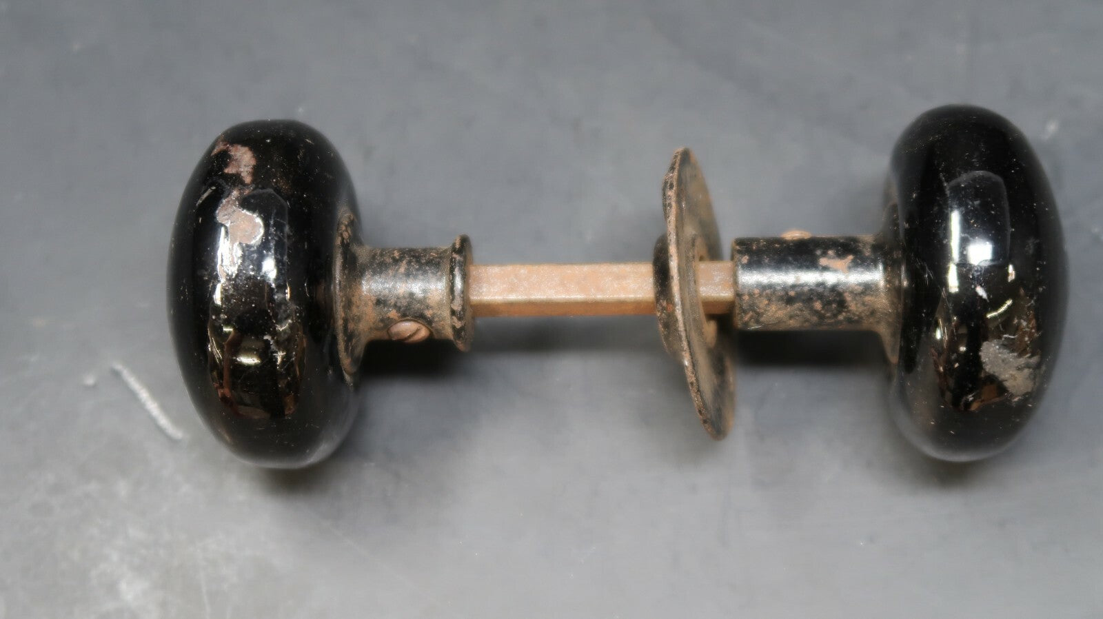 Vintage Black Enamel Porcelain Doorknob Set Rustic Chippy & Shabby Chic