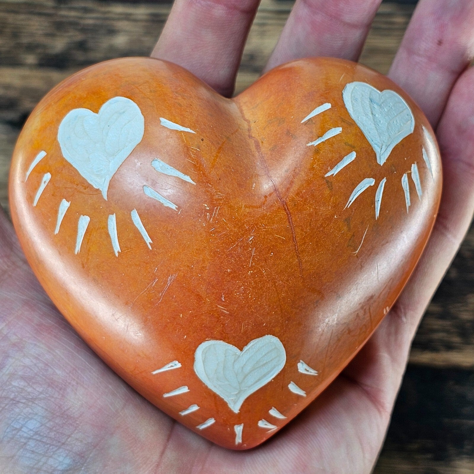 Set of 3 Hand-Carved Kenyan Soapstone Hearts African Art Decorative Paperweights