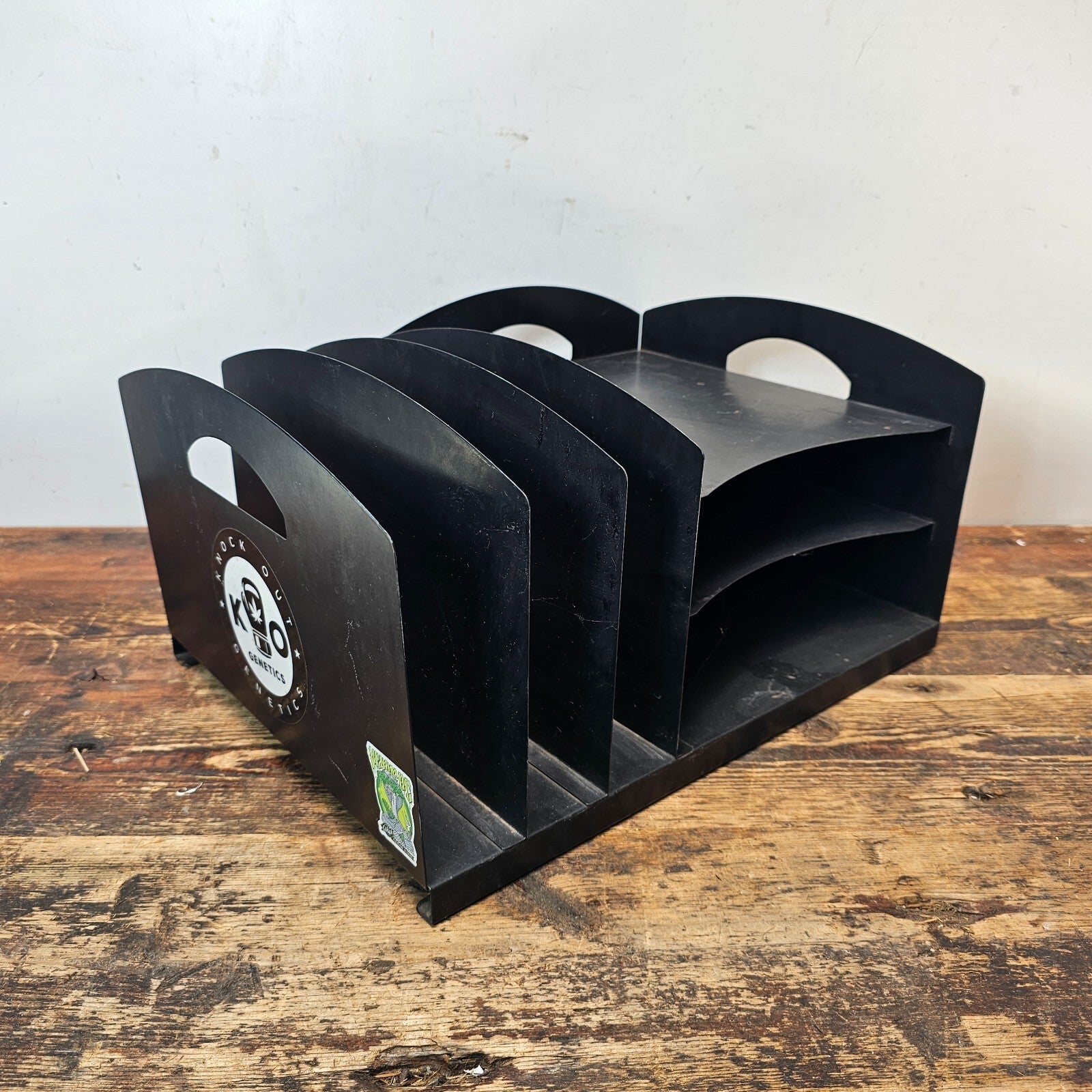 Vintage Black Metal Desk Organizer With Handles