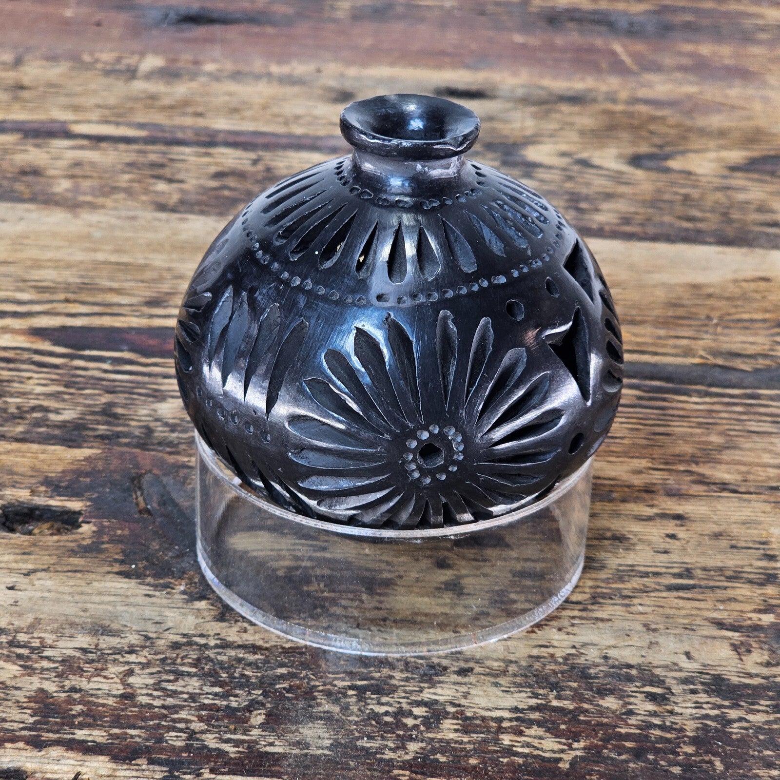 Vintage Barro Negro Pottery Cut Out Black Mexican Folk Art Oaxaca Mexico
