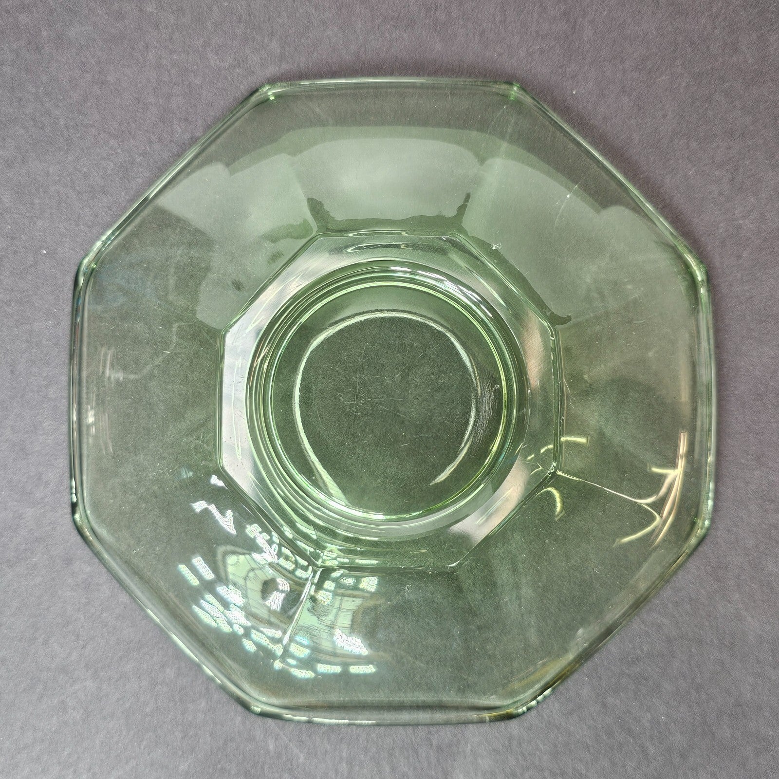 Set of 3 Heisey Ribbed Octagon Green Cup & Saucer + Dessert Plate Set (A)