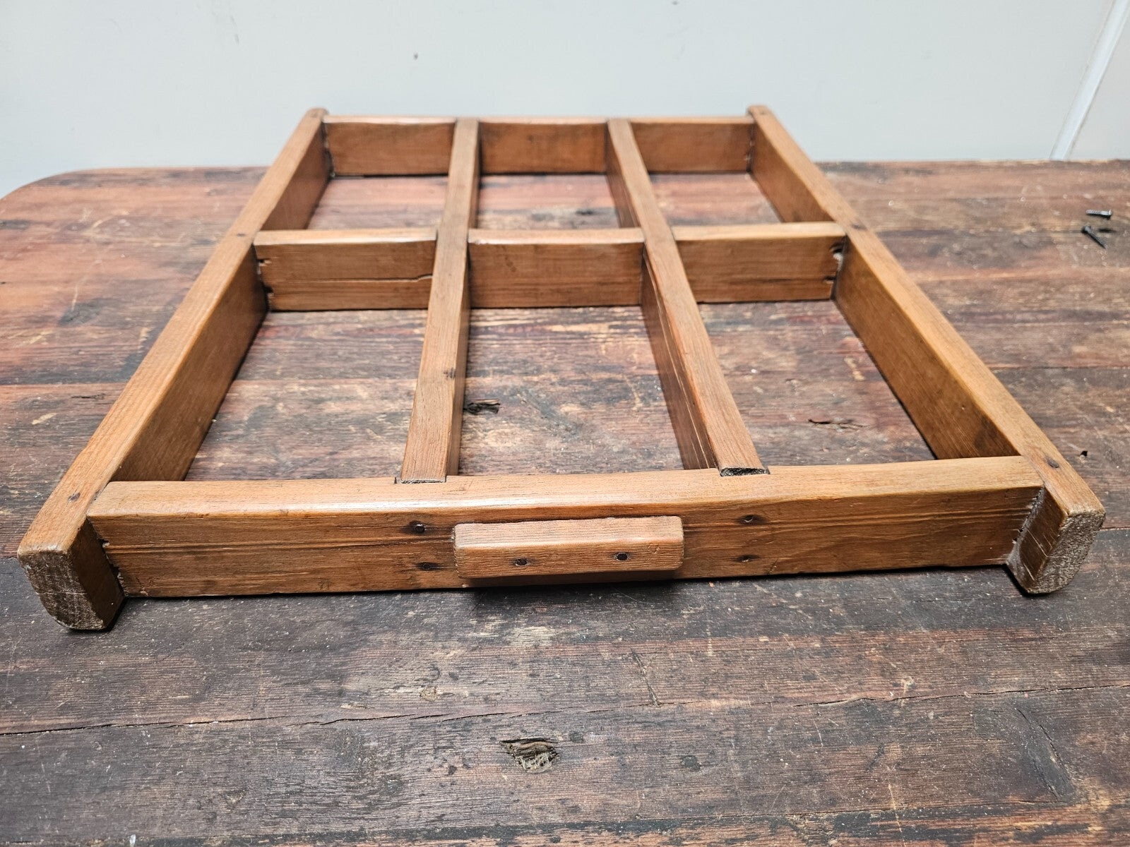 Antique Wood Brick Mold Shot Glass Wall Display Holder