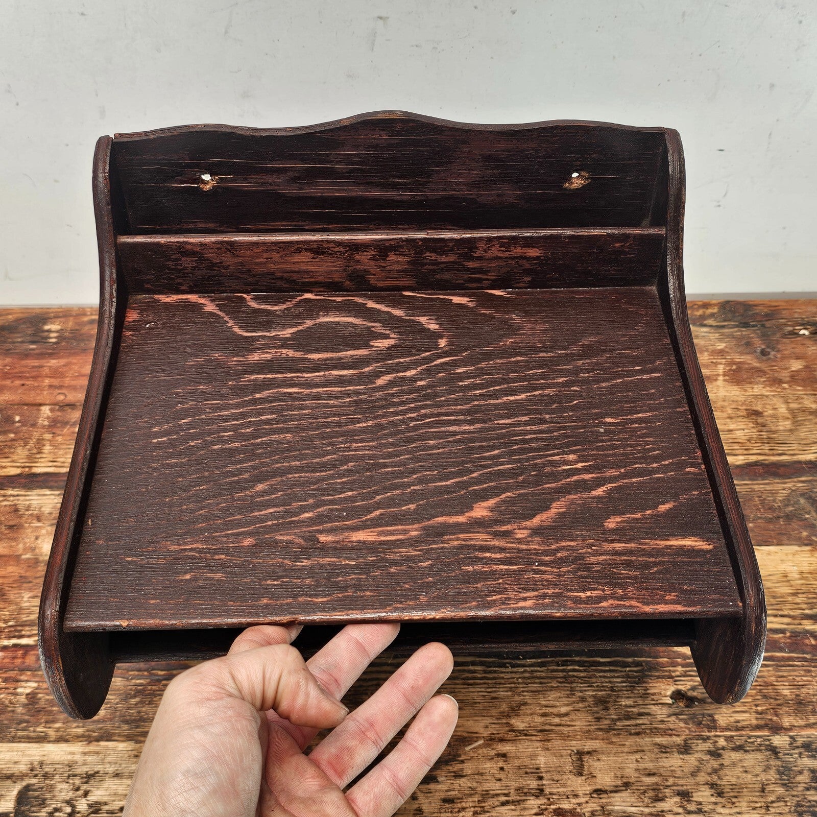 Vintage Laminated Oak Wall-Mount Writing Desk  (Circa 1930s-1940s)