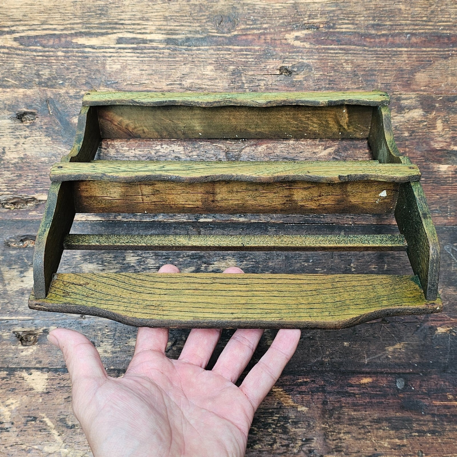 Vintage Small Wood Wall Hanging Spice Rack 11" L x 10" H x 2" D