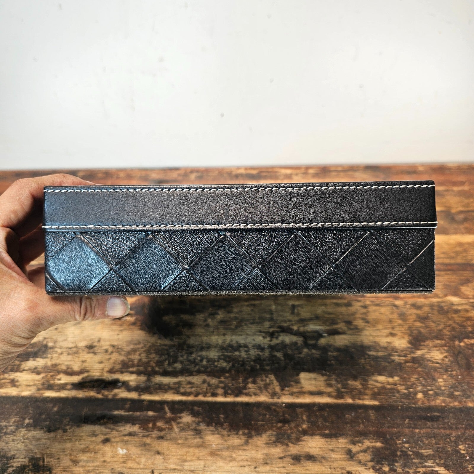 Black Leather Style Letter Tray Desk Organizer 12"L x 9.5"W x 2.75"H