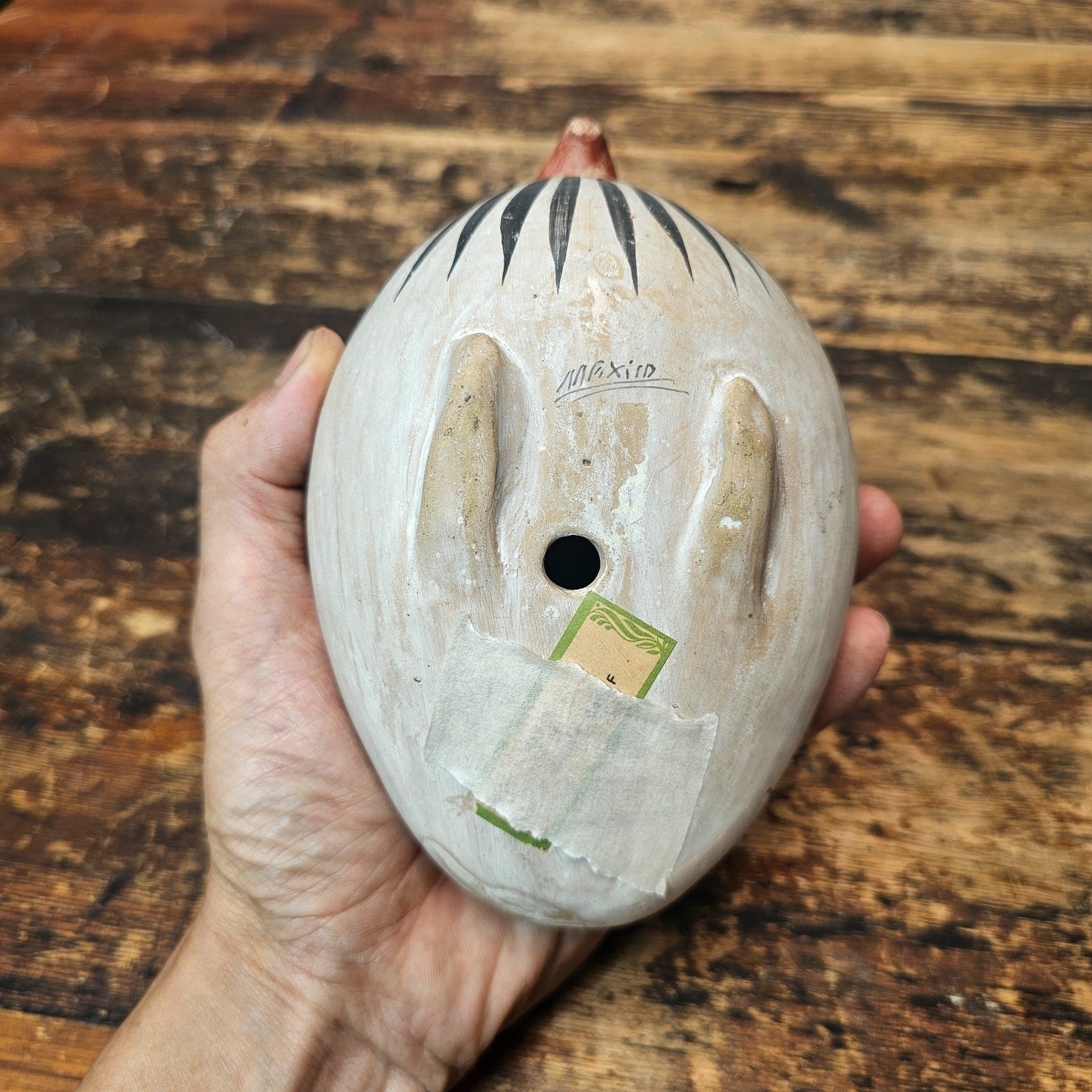 Vintage Hand-Painted Tonalá Pottery Bird  | Jalisco, Mexico Folk Art 6.75"L