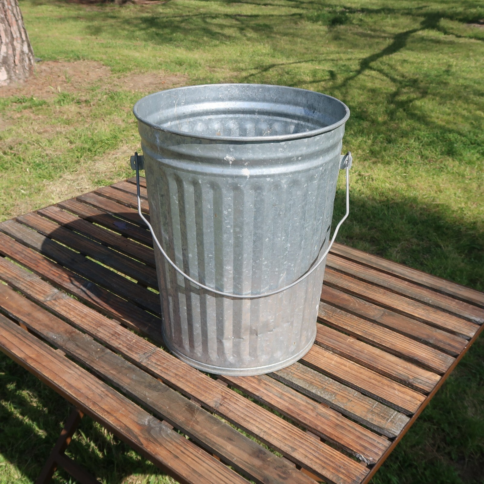 Vintage Metal Outdoor Trash Can with Handle Garden Planter Farmhouse