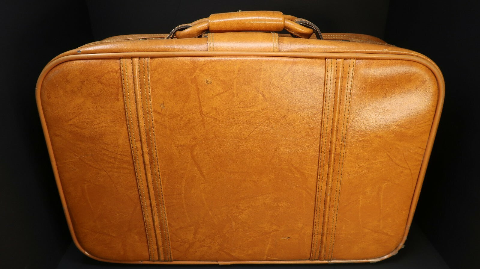 Vintage Faux Leather Luggage Travel Bag Khaki 22" x 14" x 6.5"