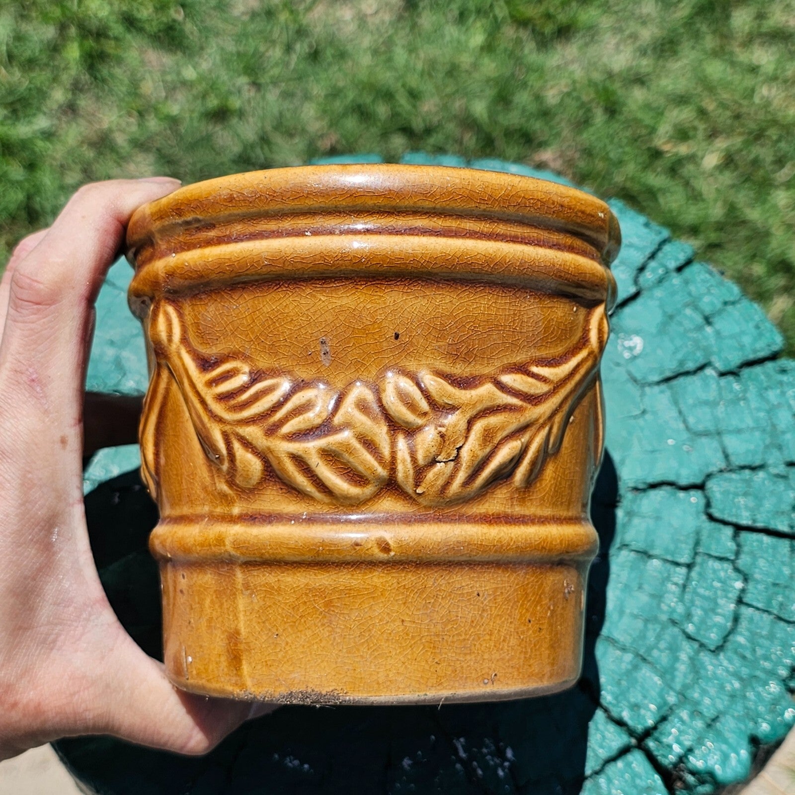 Grazed Brown Flower Planter Pot 5.25" Dia x 5" H