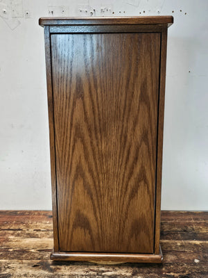Vintage Solid Oak Rotating CD / DVD Storage Rack Cabinet 14.5"W x 14"L x 30.5"H