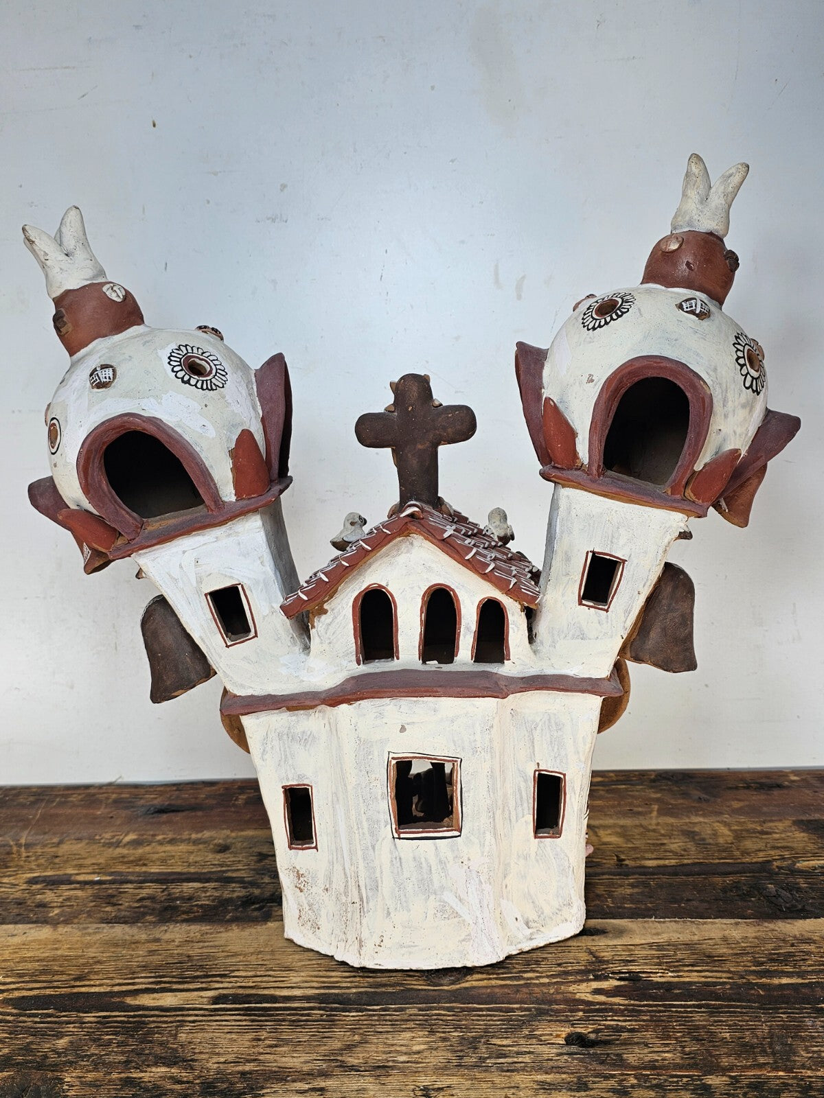Ayacucho Artisan Terra Cotta Church Folk Art Peruvian Ornament 17"W x 16"H
